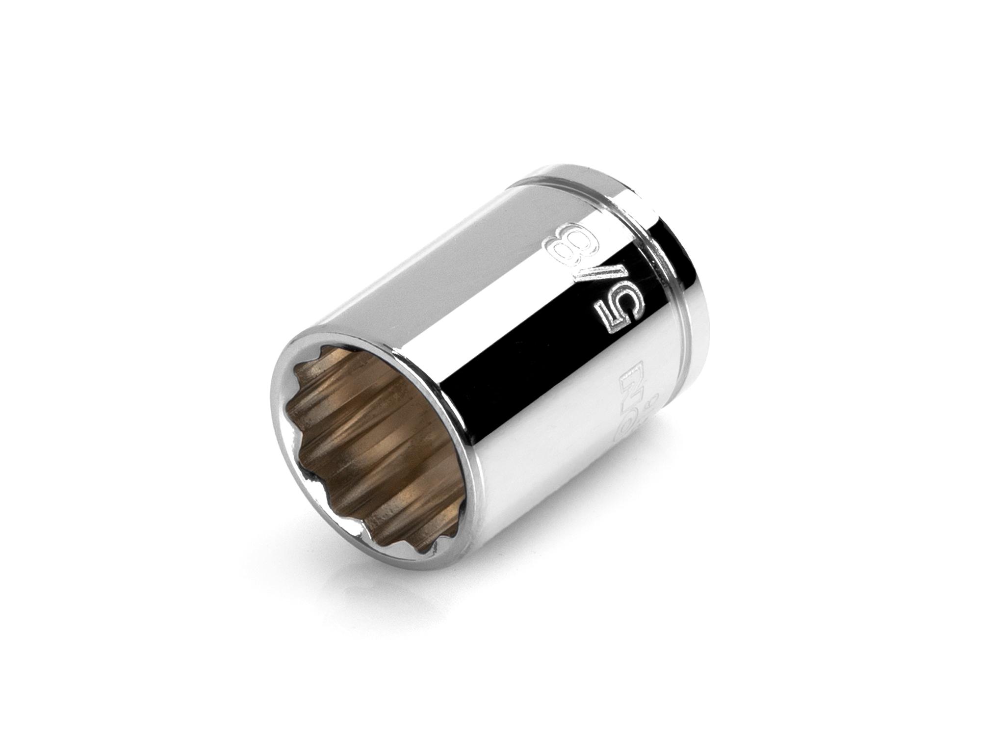 Front-right angle view of Tekton hand drive 12-point socket. Item #SHD12216