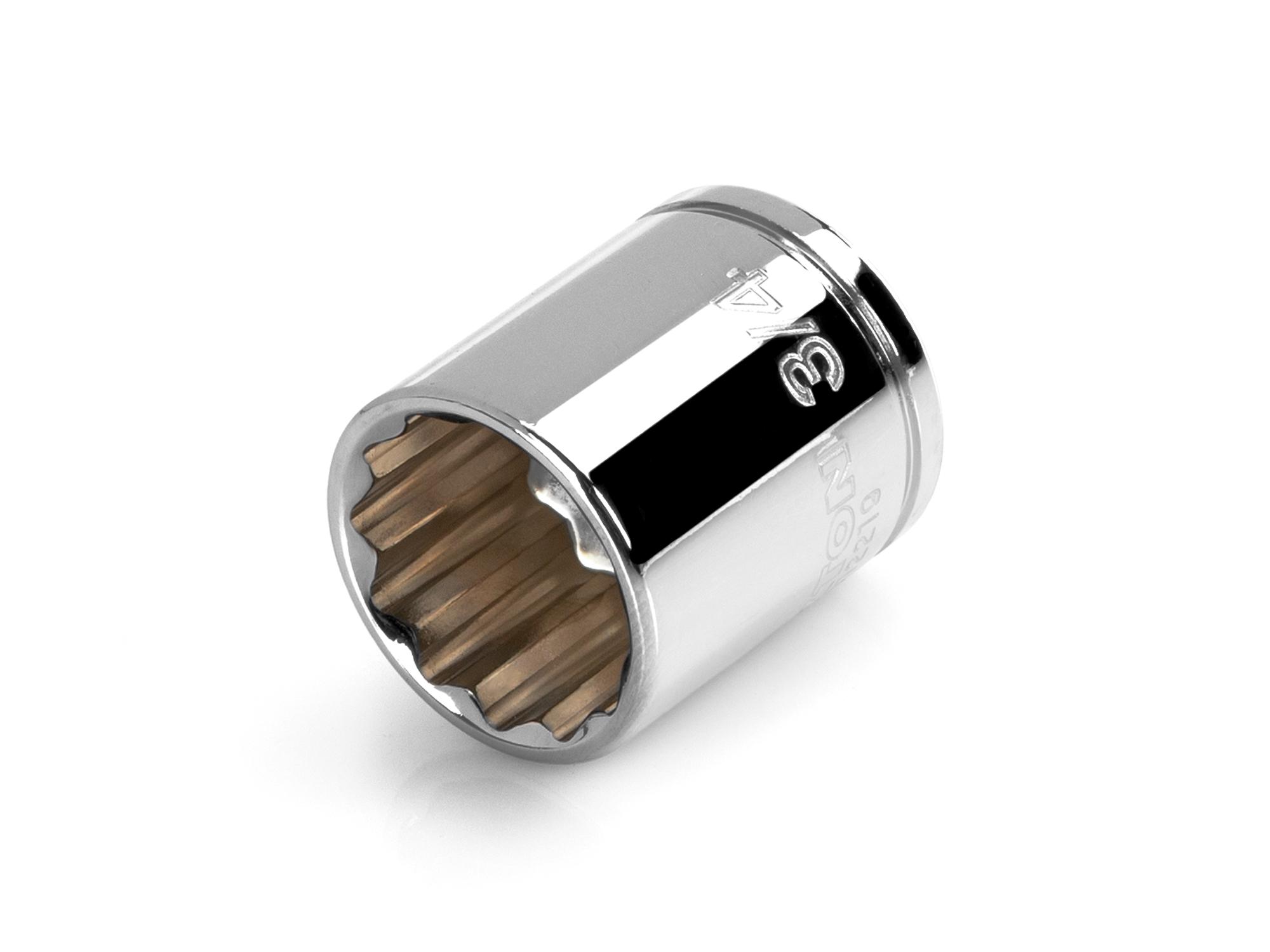 Front-right angle view of Tekton hand drive 12-point socket. Item #SHD12219