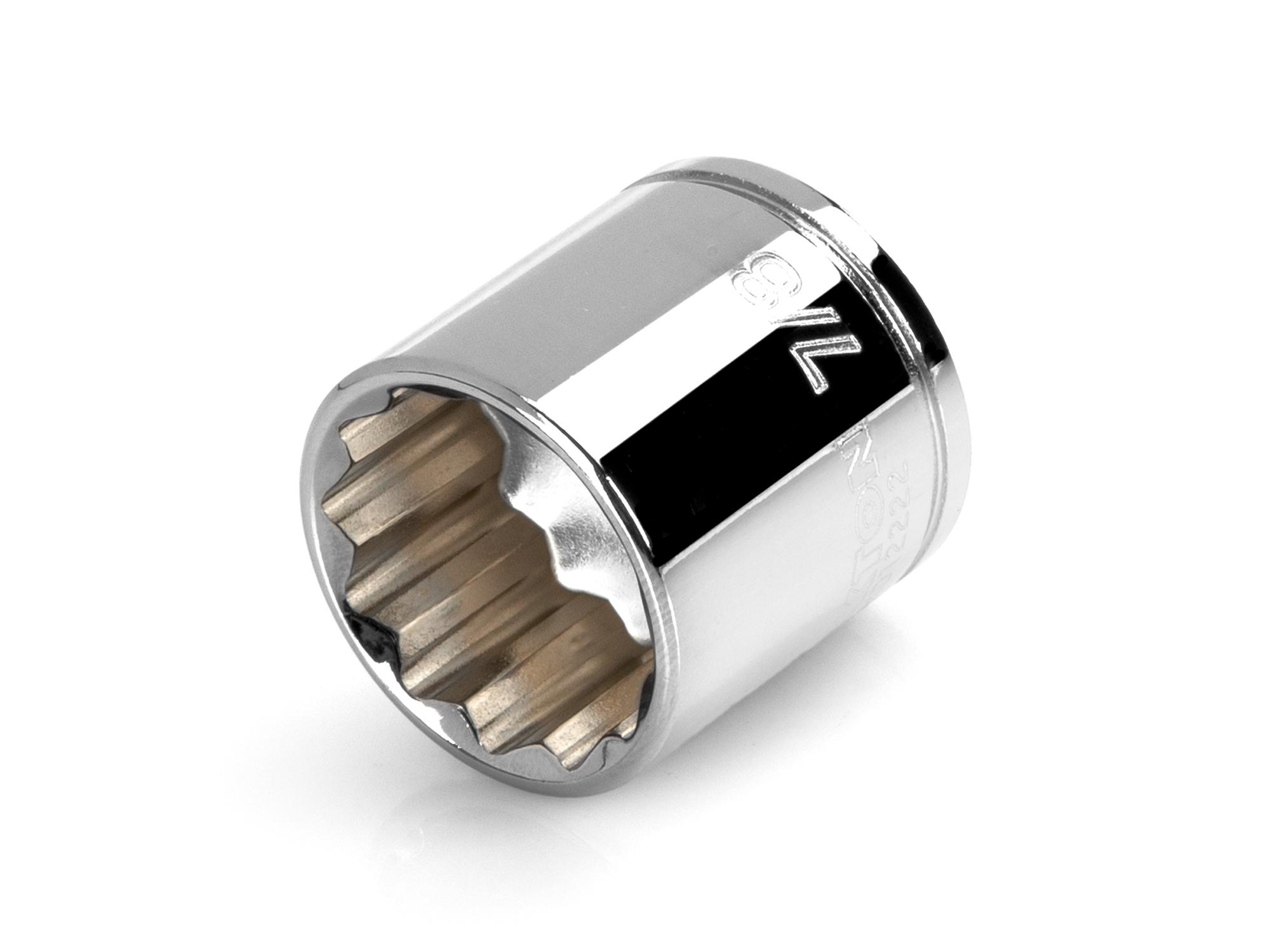 Front-right angle view of Tekton hand drive 12-point socket. Item #SHD12222