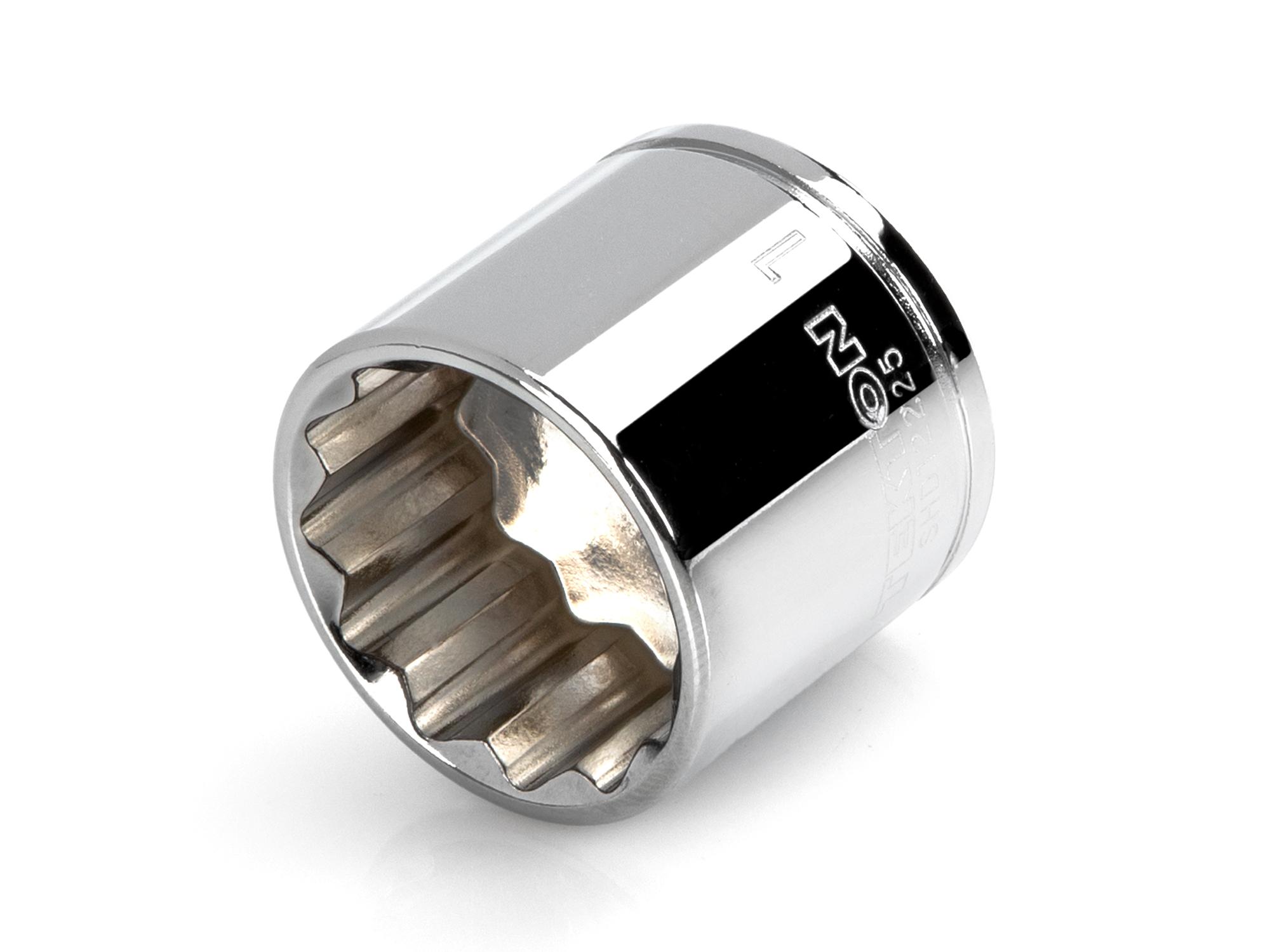 Front-right angle view of Tekton hand drive 12-point socket. Item #SHD12225