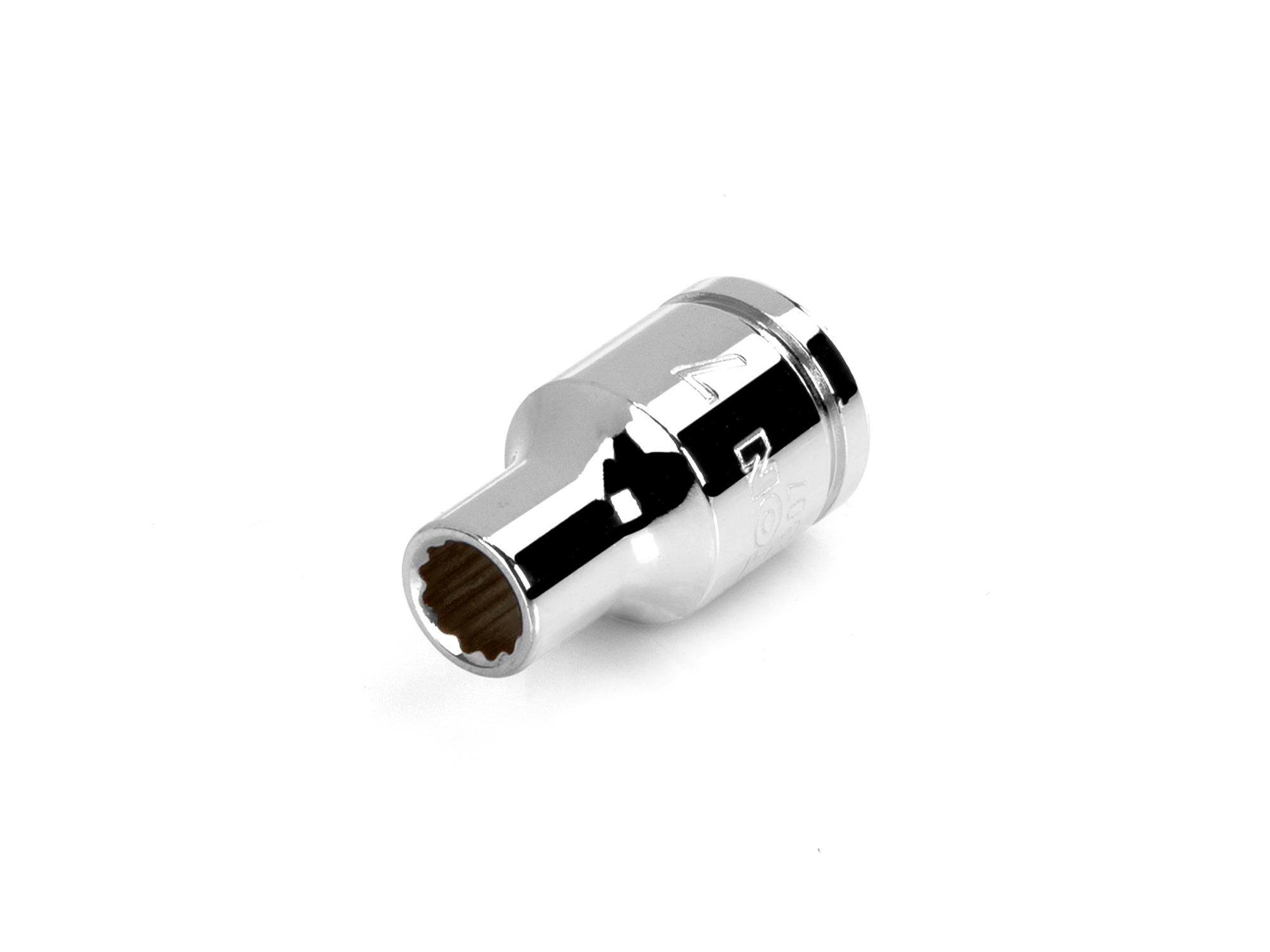 Front-right angle view of Tekton hand drive 12-point socket. Item #SHD12307