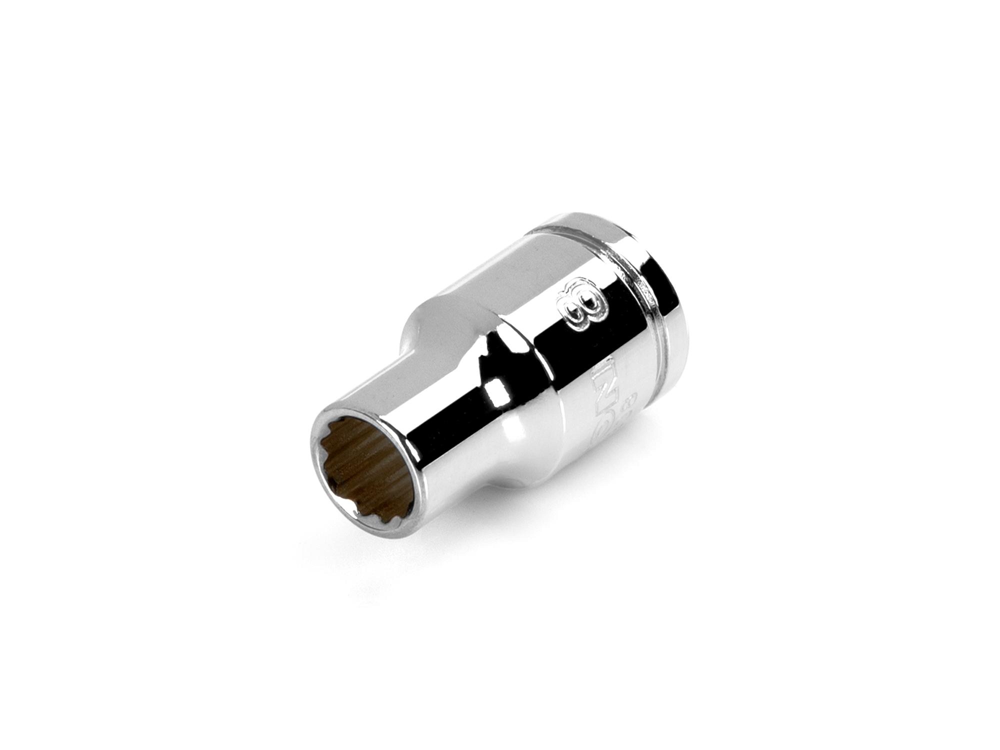 Front-right angle view of Tekton hand drive 12-point socket. Item #SHD12308