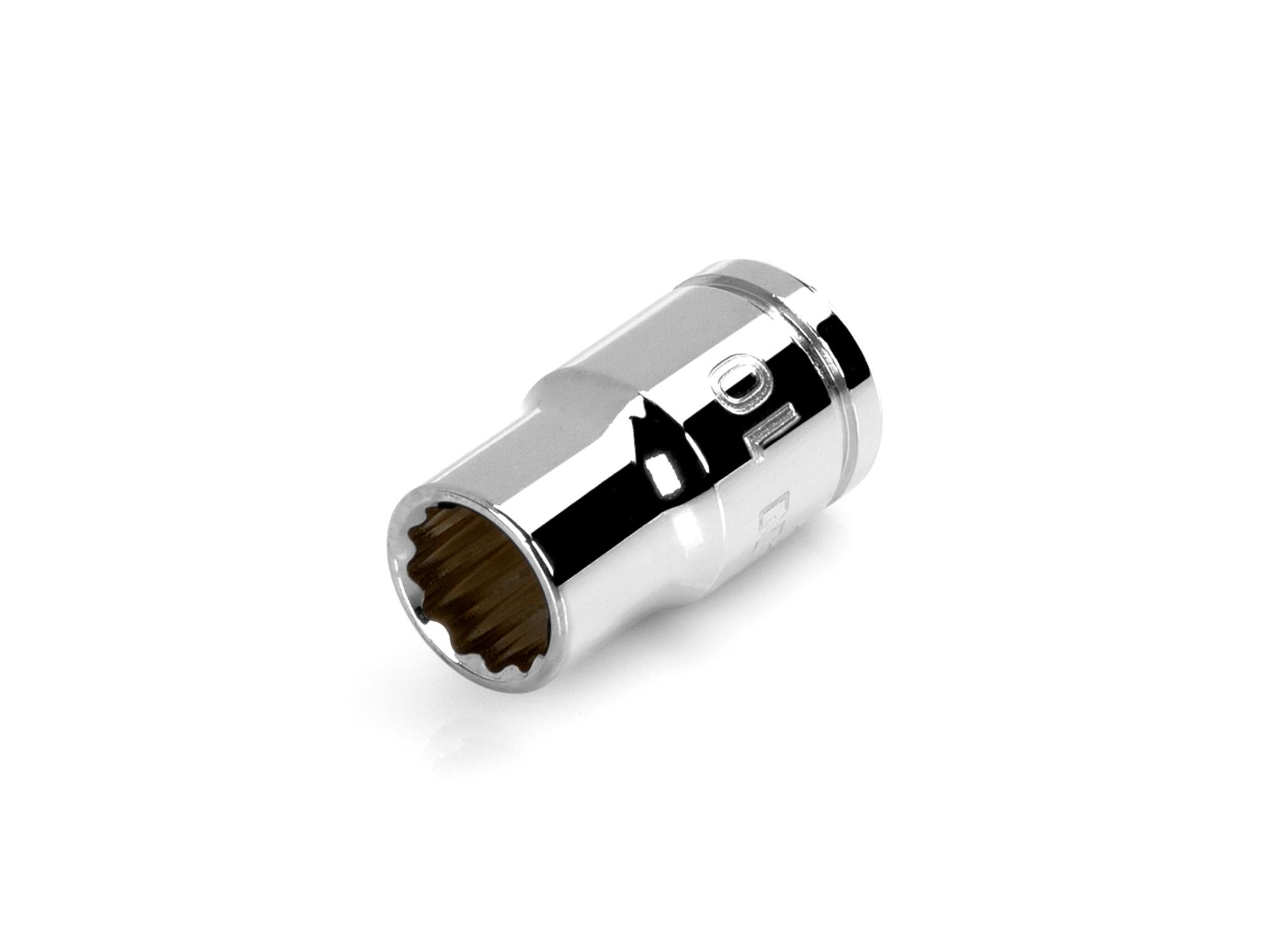 Front-right angle view of Tekton hand drive 12-point socket. Item #SHD12310