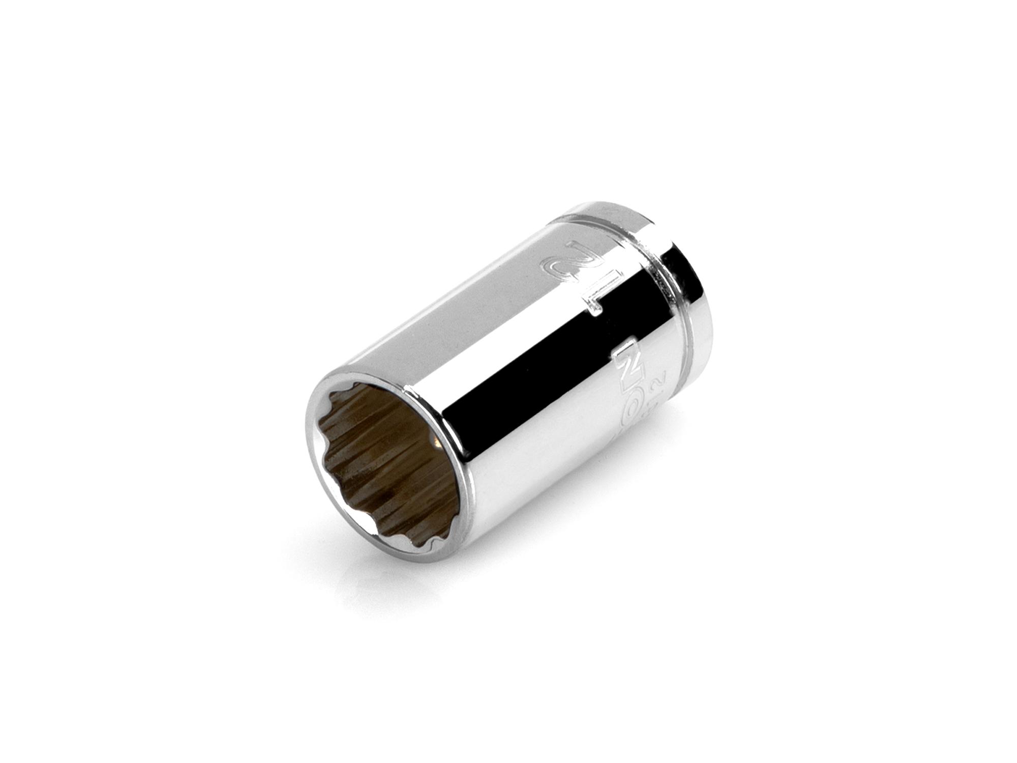 Front-right angle view of Tekton hand drive 12-point socket. Item #SHD12312