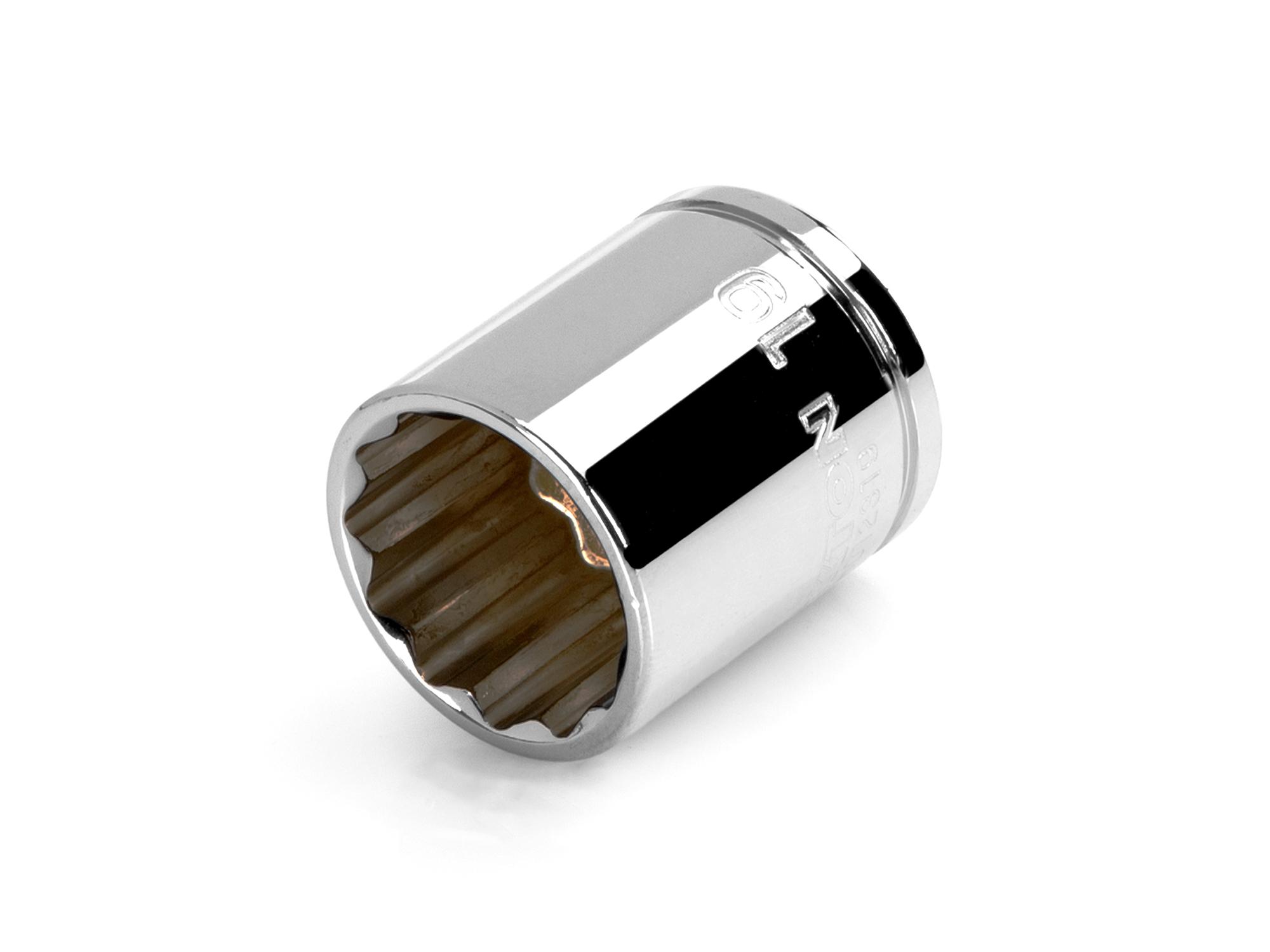Front-right angle view of Tekton hand drive 12-point socket. Item #SHD12319