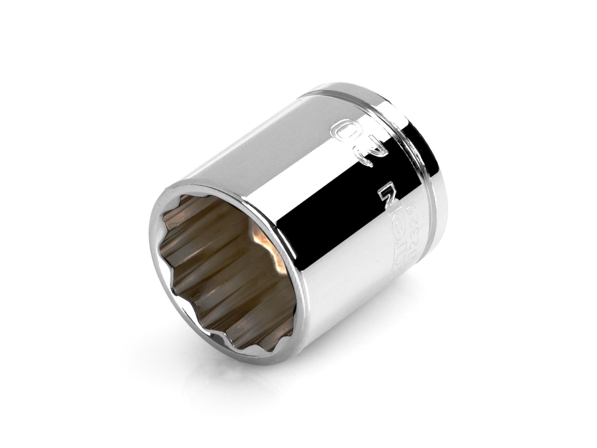 Front-right angle view of Tekton hand drive 12-point socket. Item #SHD12320