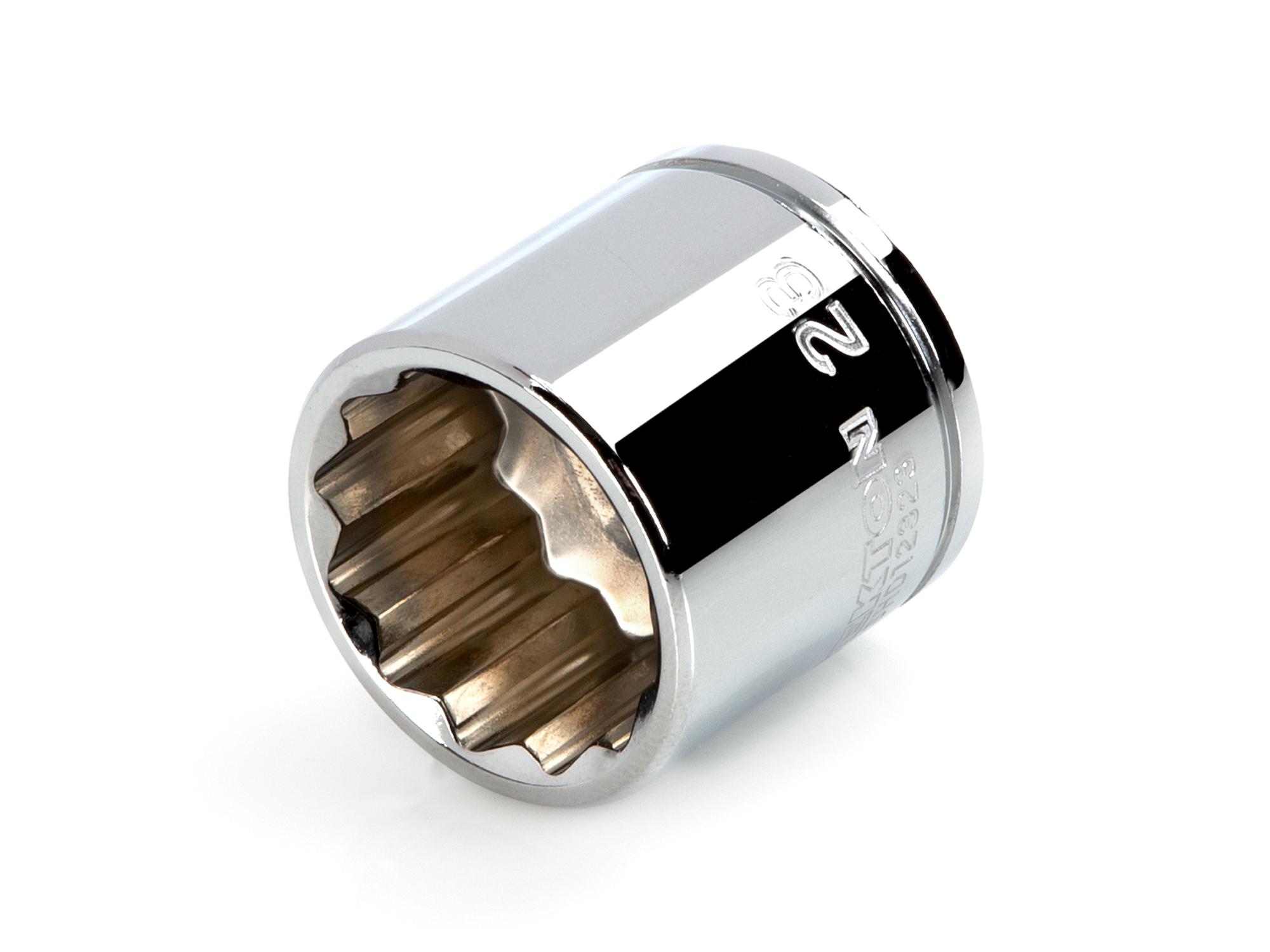 Front-right angle view of Tekton hand drive 12-point socket. Item #SHD12323