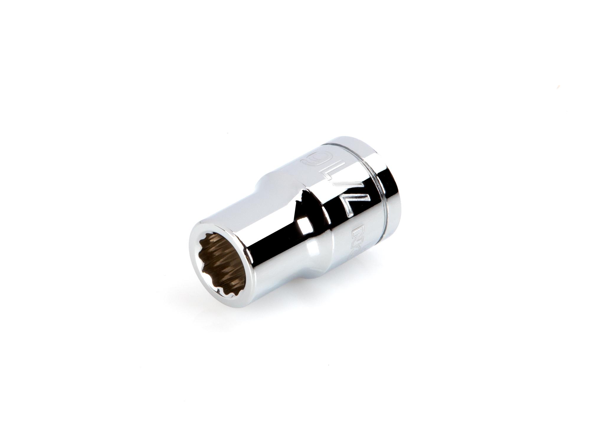 Front-right angle view of Tekton hand drive 12-point socket. Item #SHD22211
