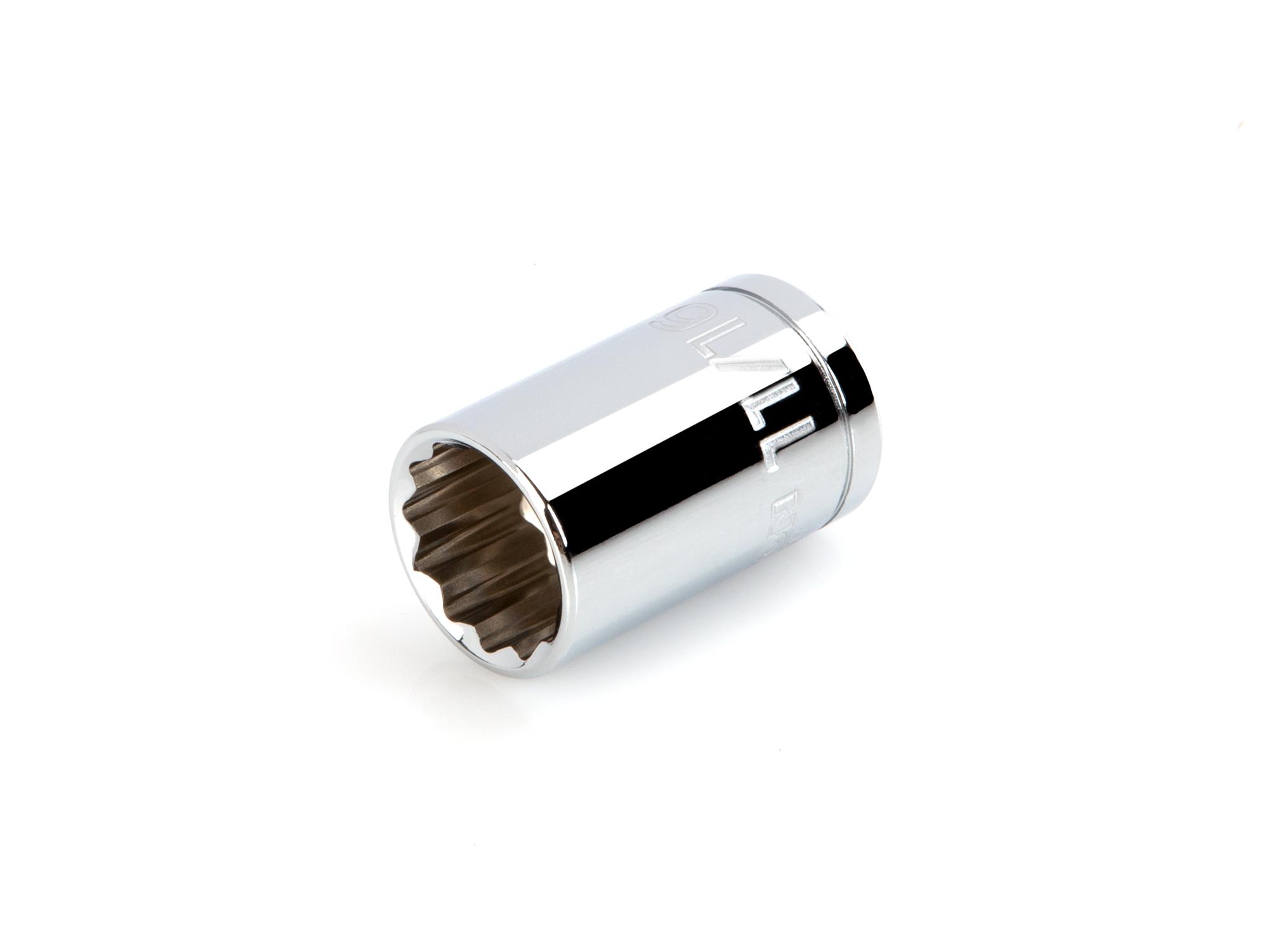 Front-right angle view of Tekton hand drive 12-point socket. Item #SHD22217