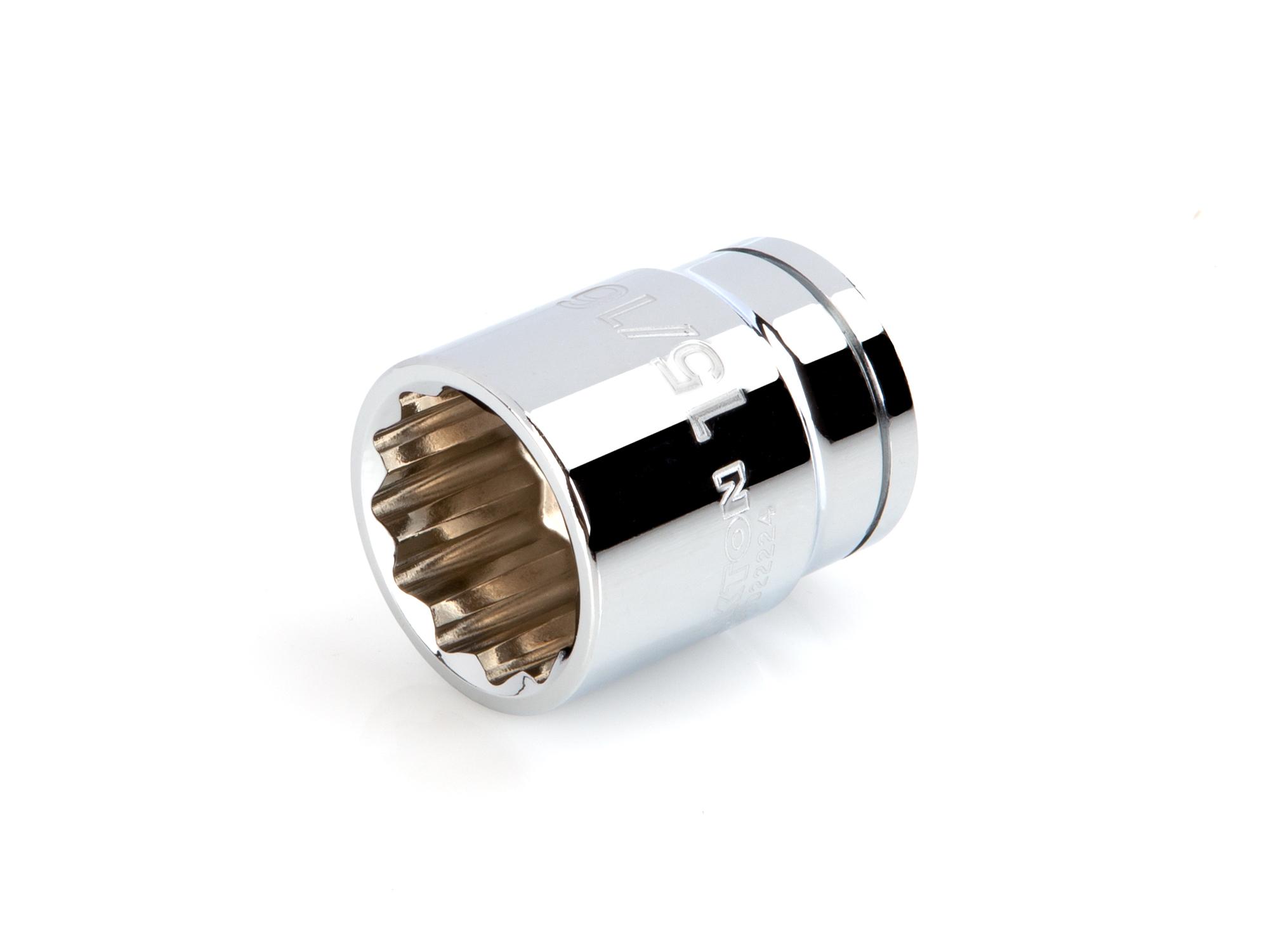 Front-right angle view of Tekton hand drive 12-point socket. Item #SHD22224