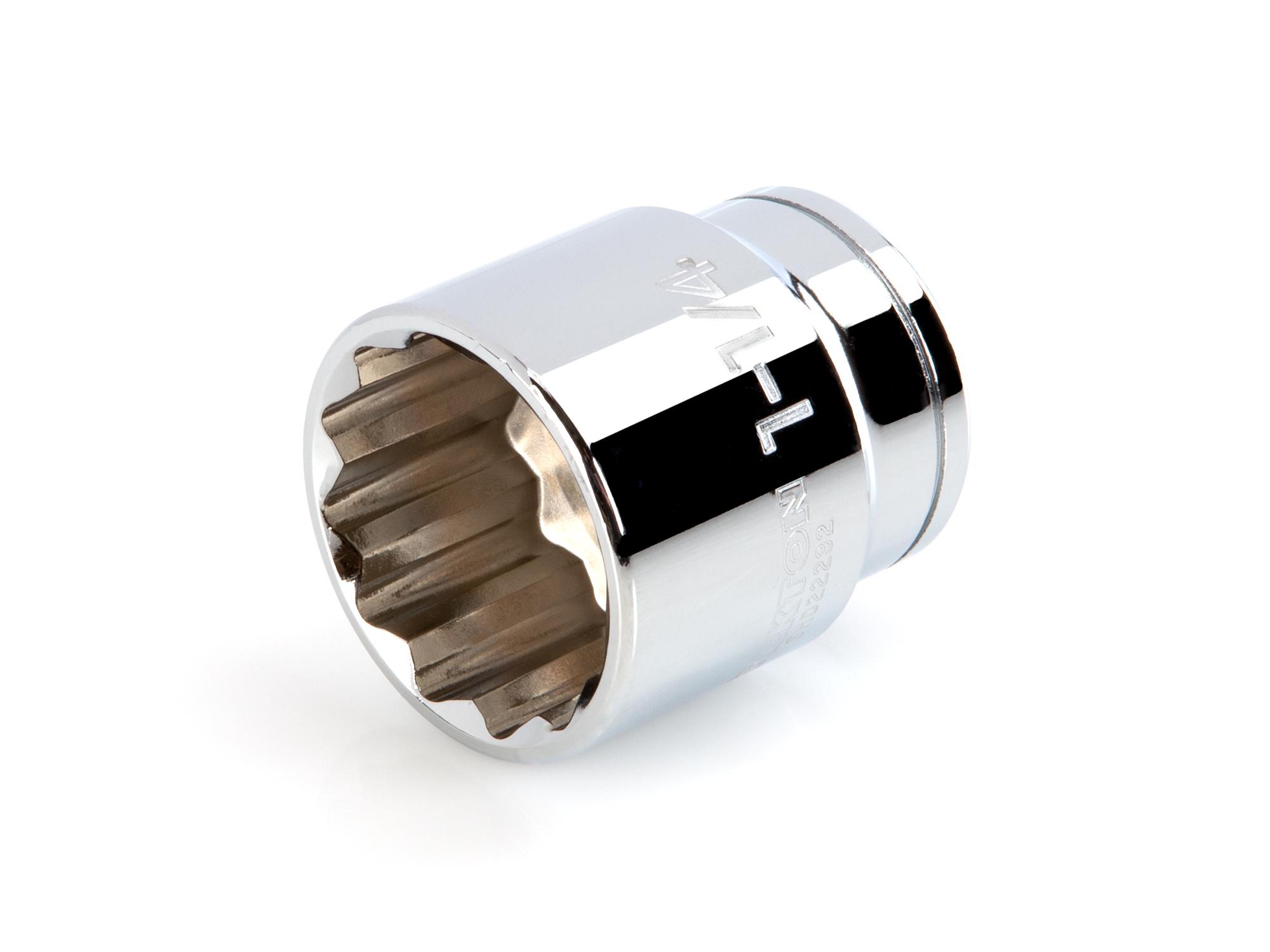 Front-right angle view of Tekton hand drive 12-point socket. Item #SHD22232