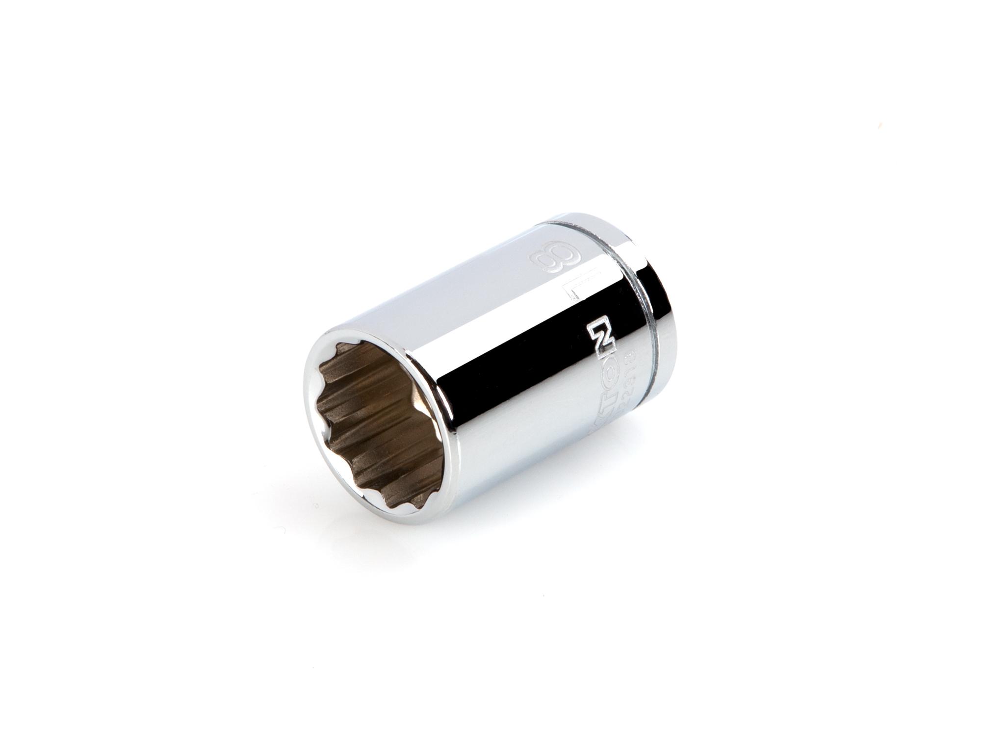 Front-right angle view of Tekton hand drive 12-point socket. Item #SHD22318