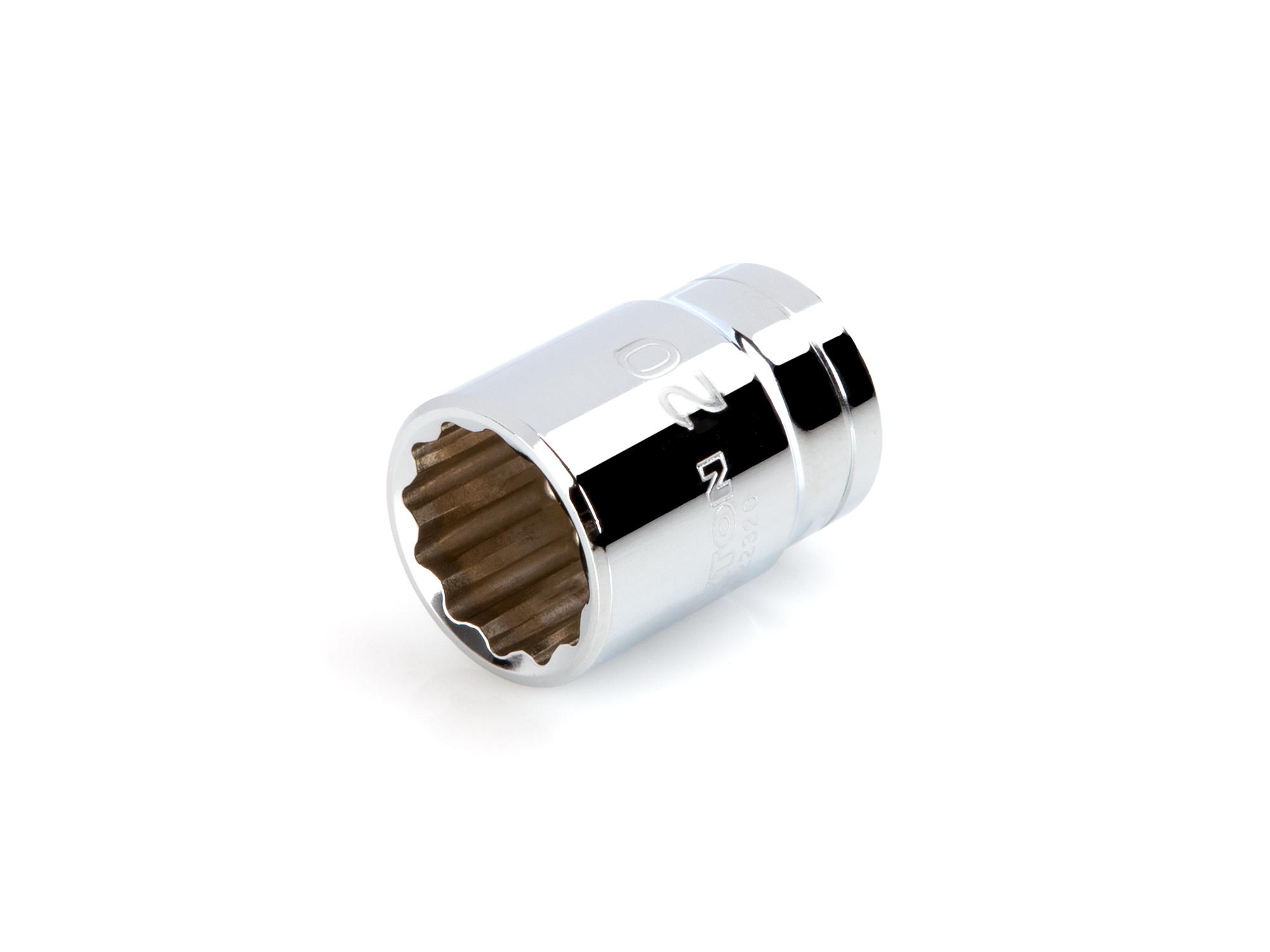 Front-right angle view of Tekton hand drive 12-point socket. Item #SHD22320