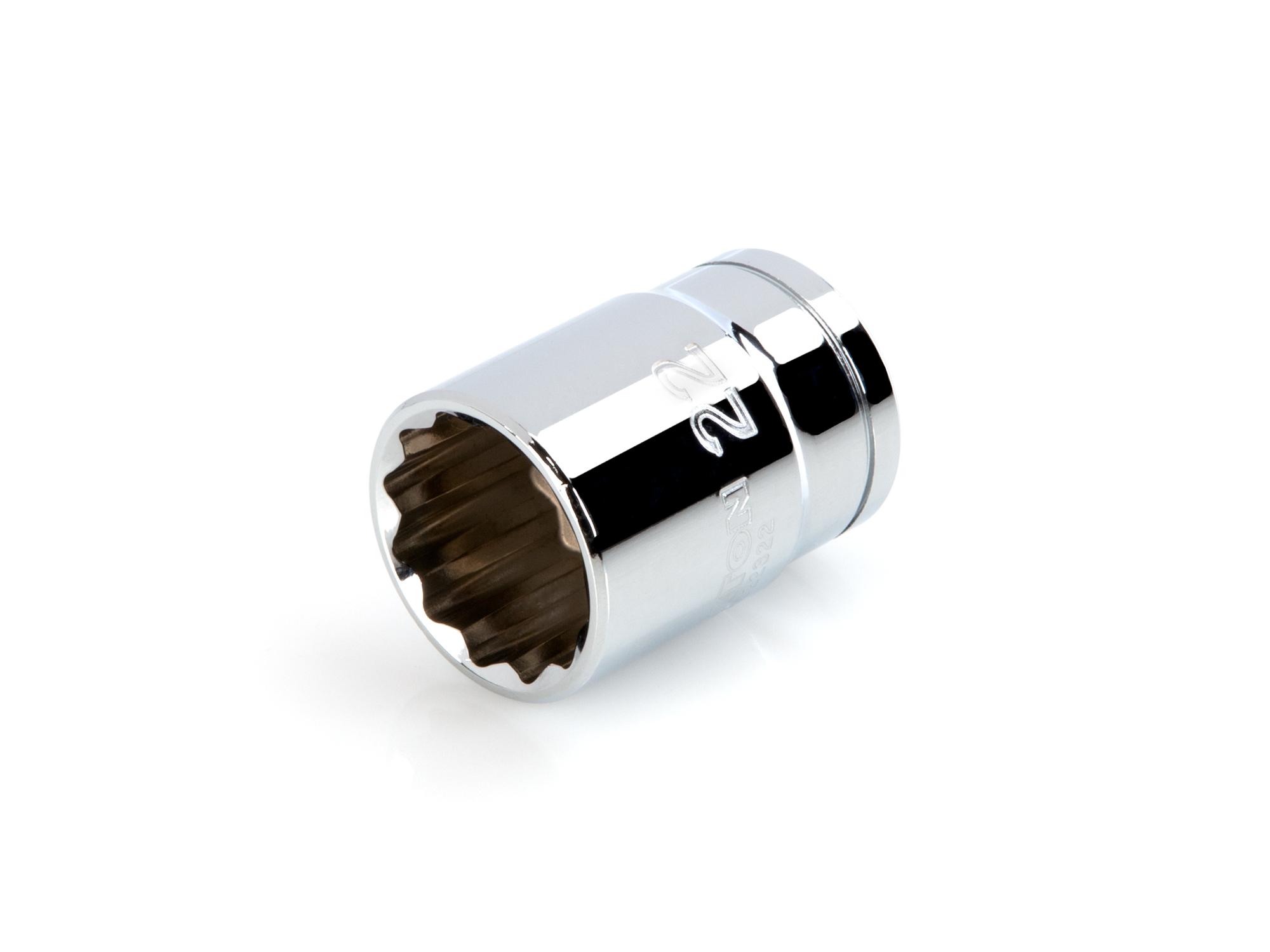 Front-right angle view of Tekton hand drive 12-point socket. Item #SHD22322