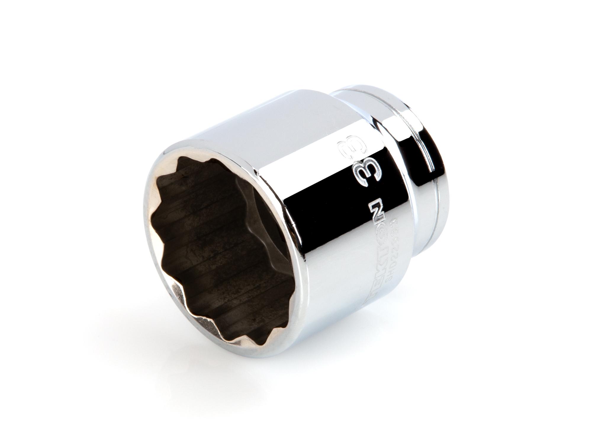 Front-right angle view of Tekton hand drive 12-point socket. Item #SHD22333