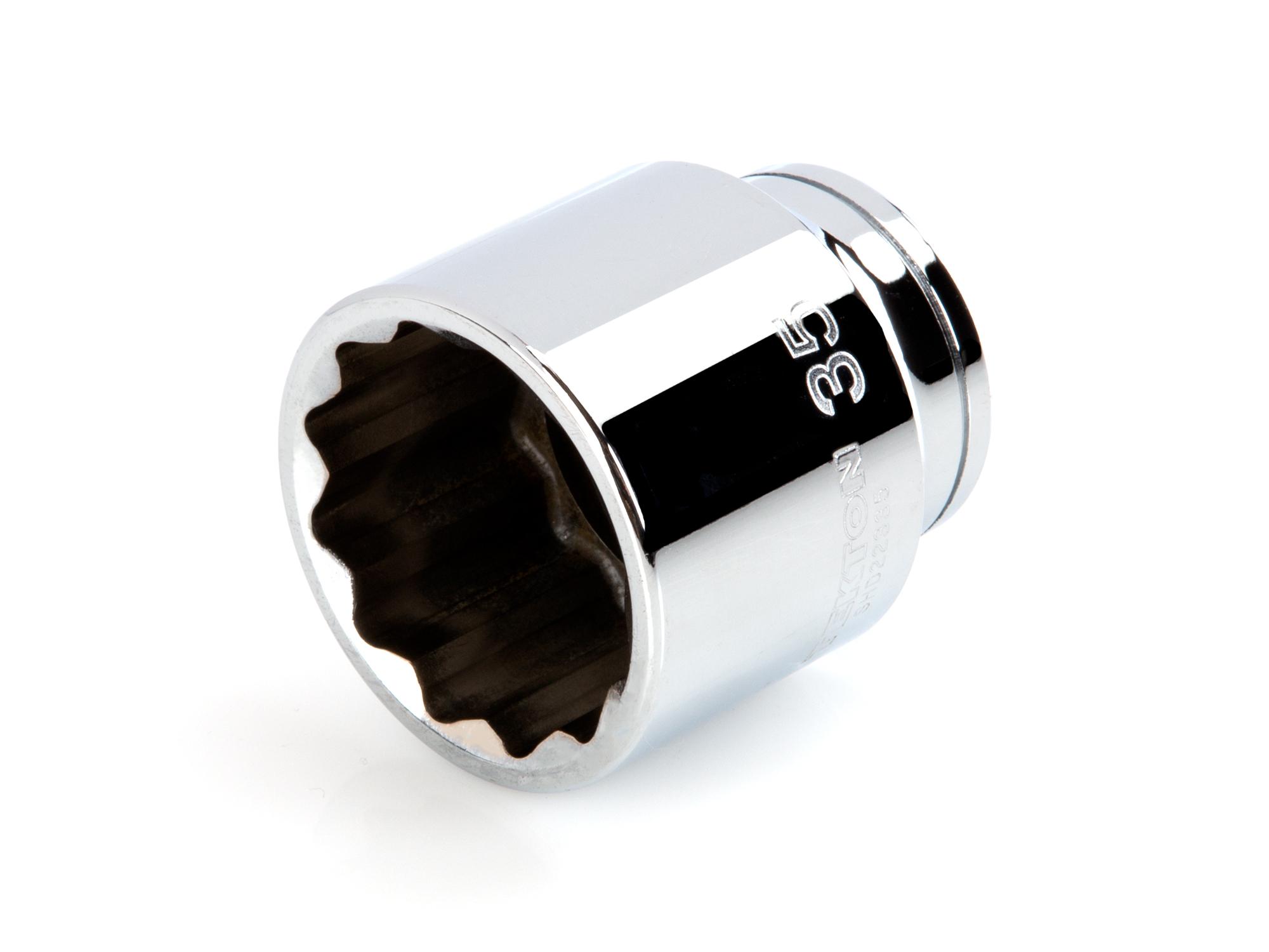 Front-right angle view of Tekton hand drive 12-point socket. Item #SHD22335