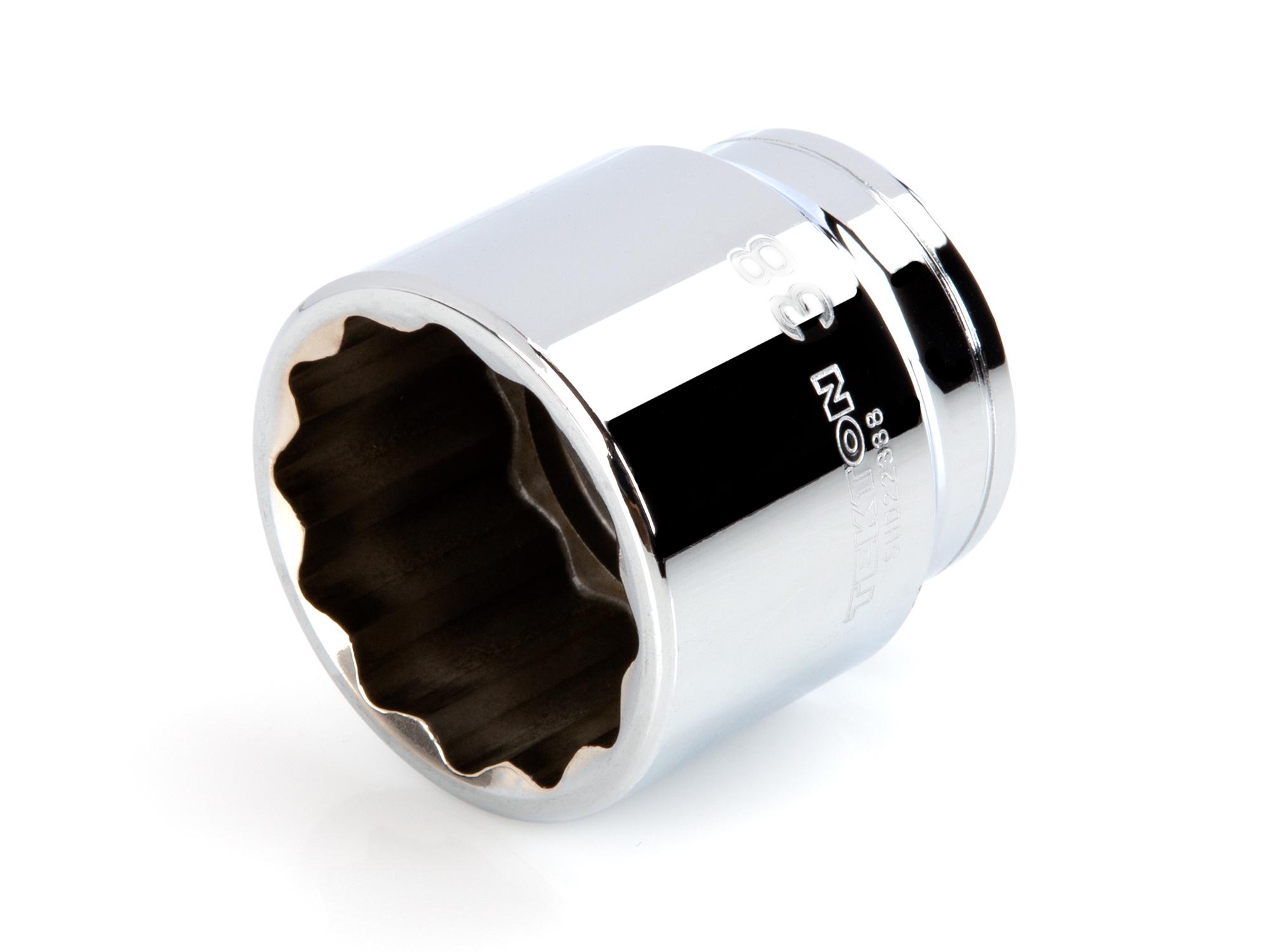 Front-right angle view of Tekton hand drive 12-point socket. Item #SHD22338