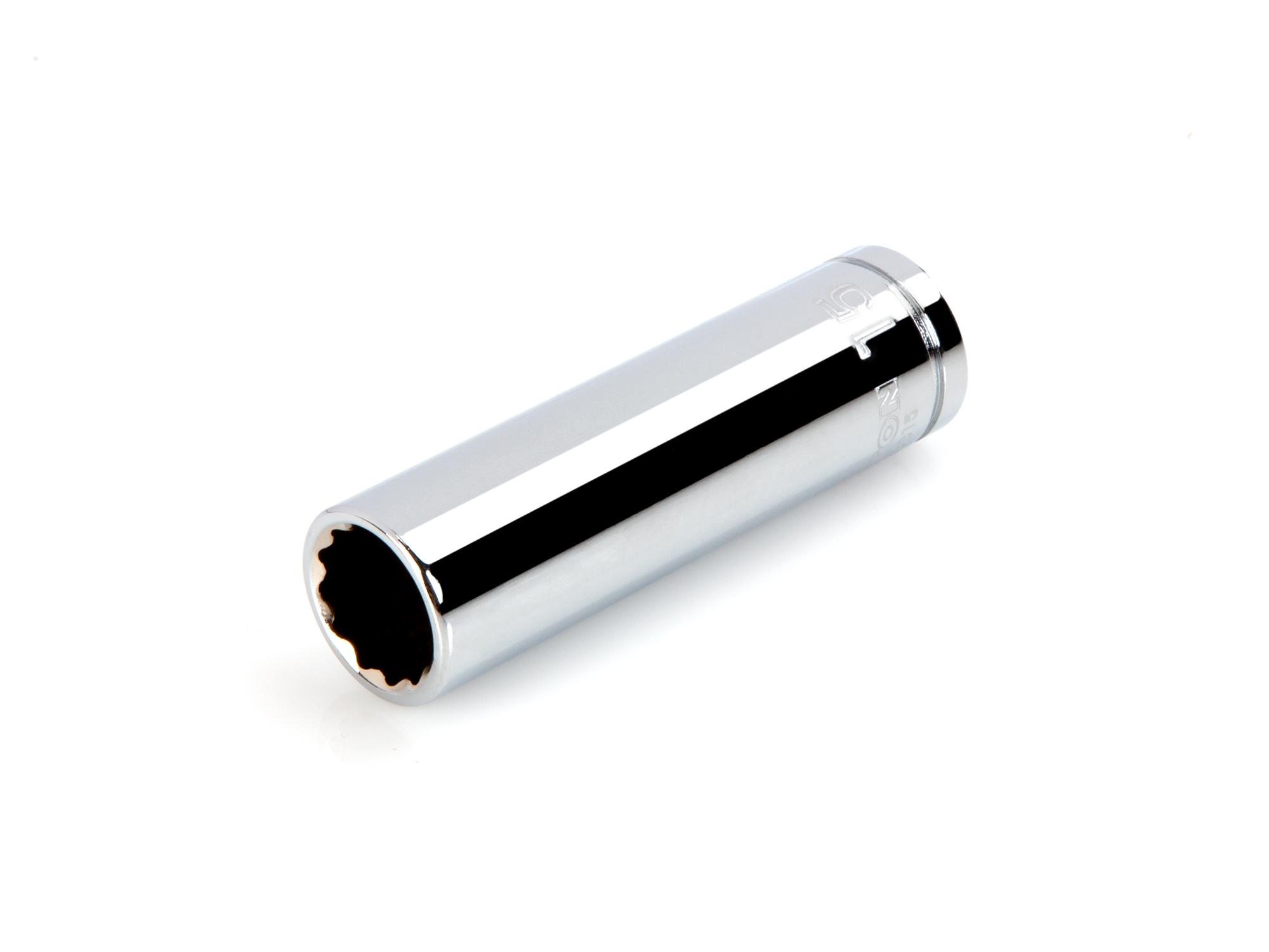 Front-right angle view of Tekton hand drive 12-point socket. Item #SHD23315