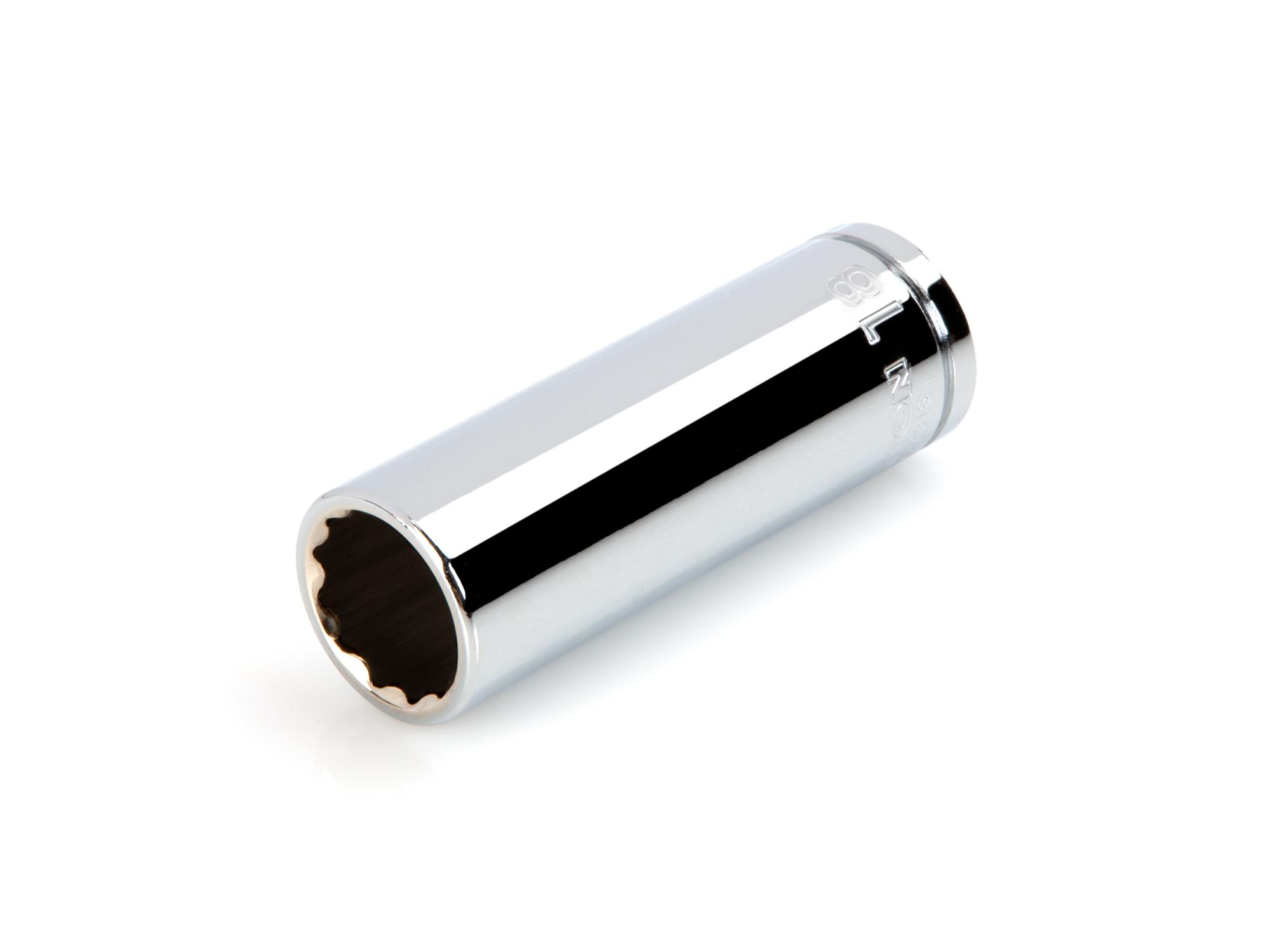 Front-right angle view of Tekton hand drive 12-point socket. Item #SHD23318