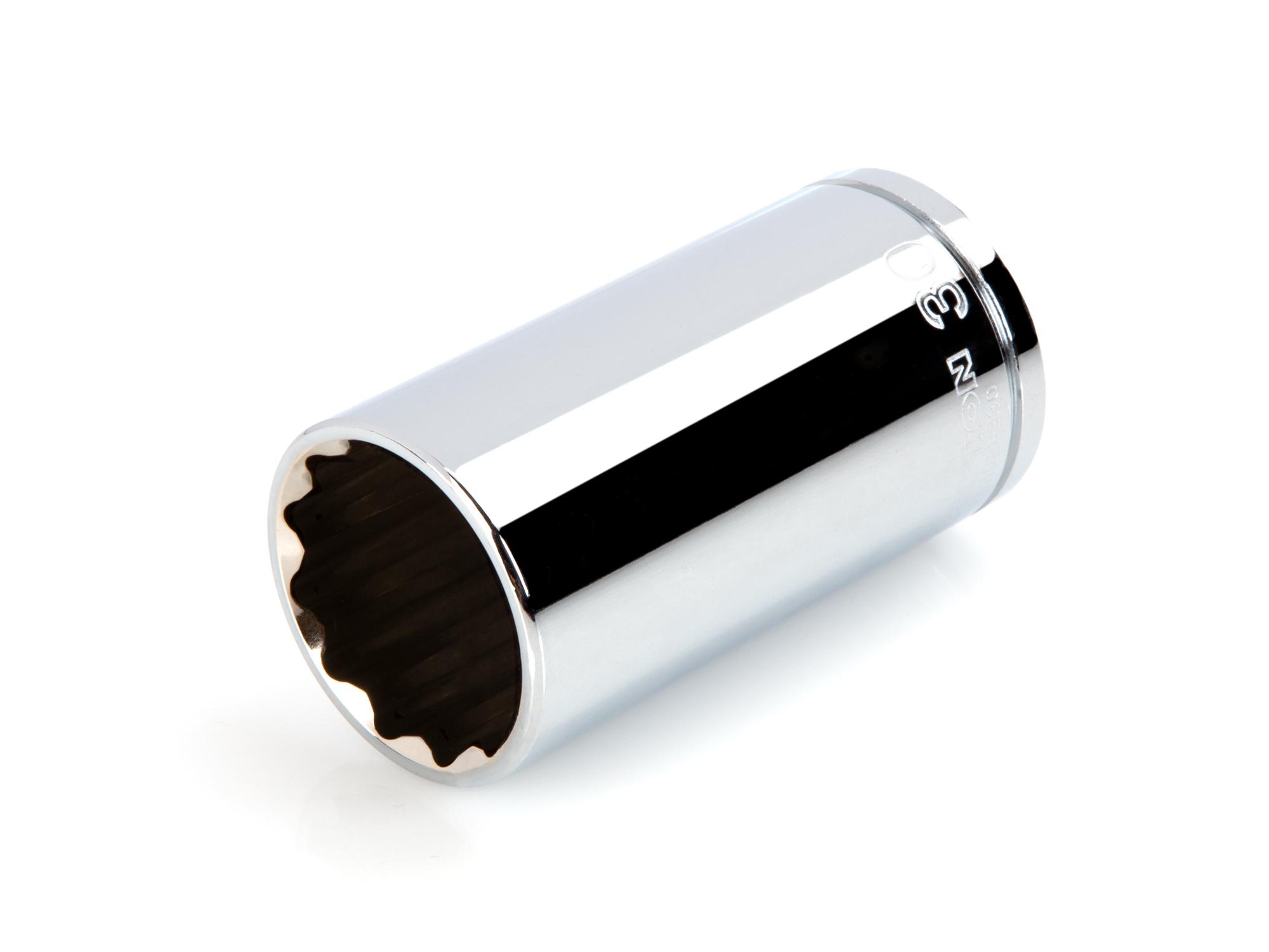 Front-right angle view of Tekton hand drive 12-point socket. Item #SHD23330