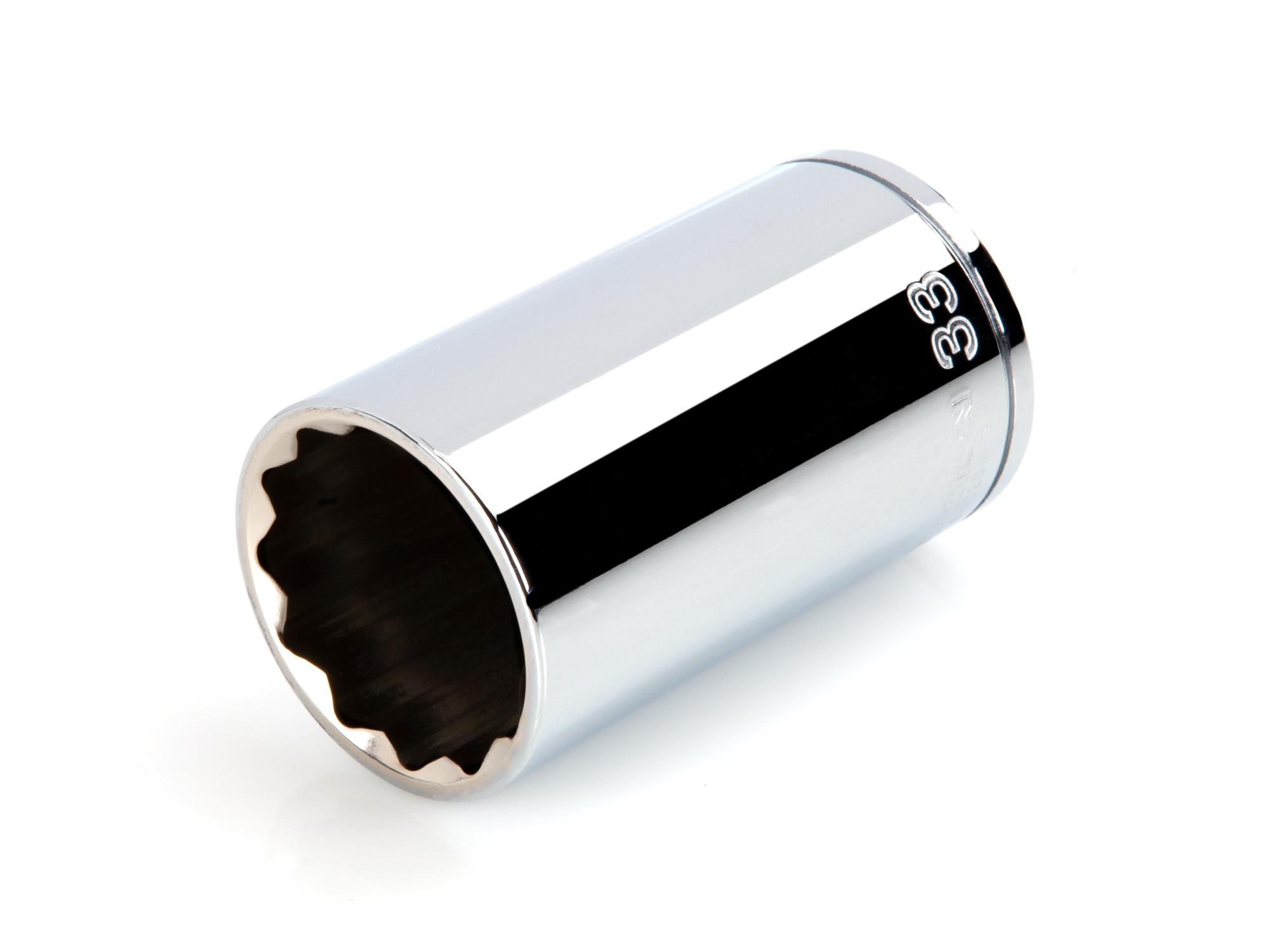 Front-right angle view of Tekton hand drive 12-point socket. Item #SHD23333