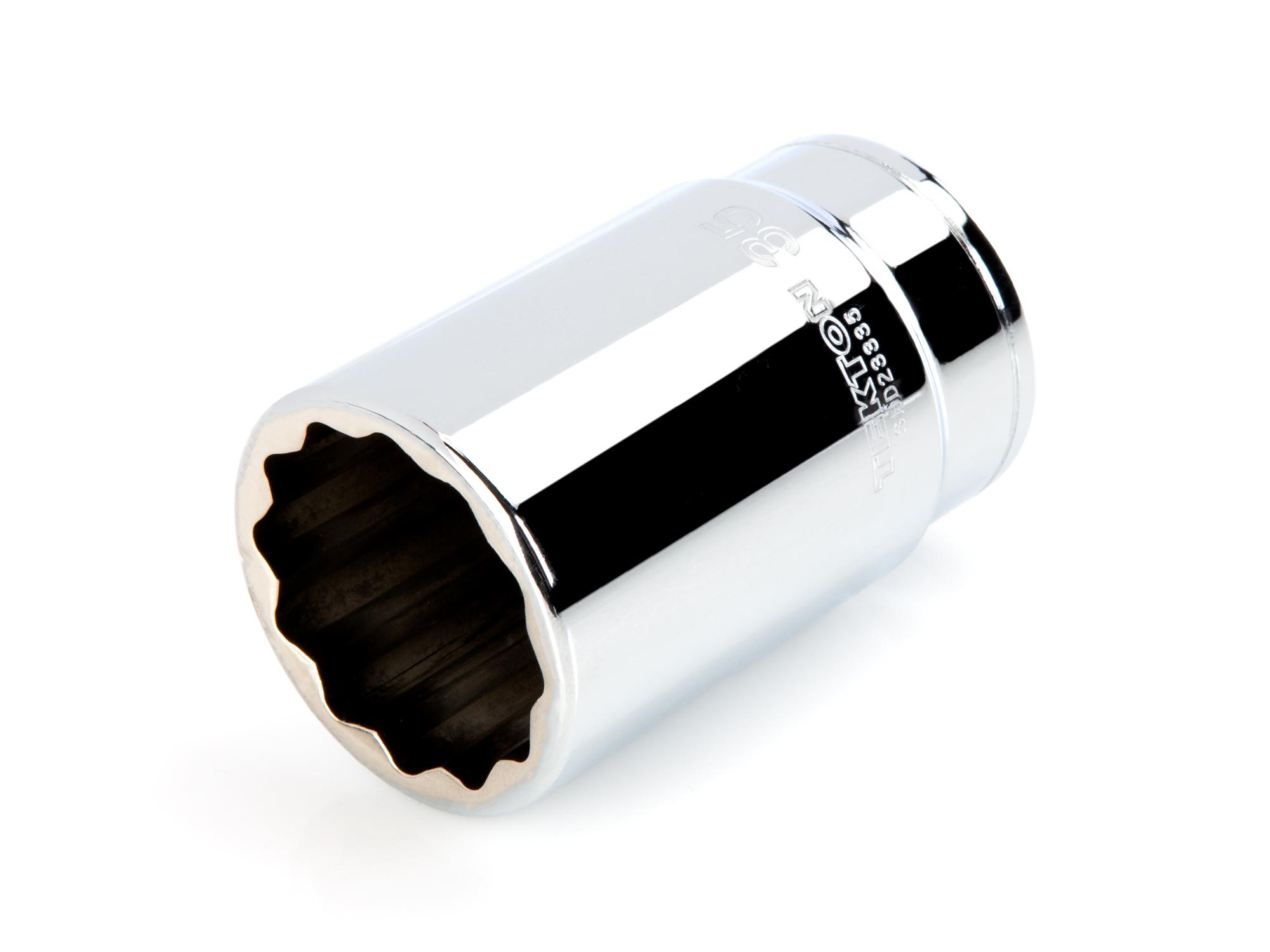 Front-right angle view of Tekton hand drive 12-point socket. Item #SHD23335