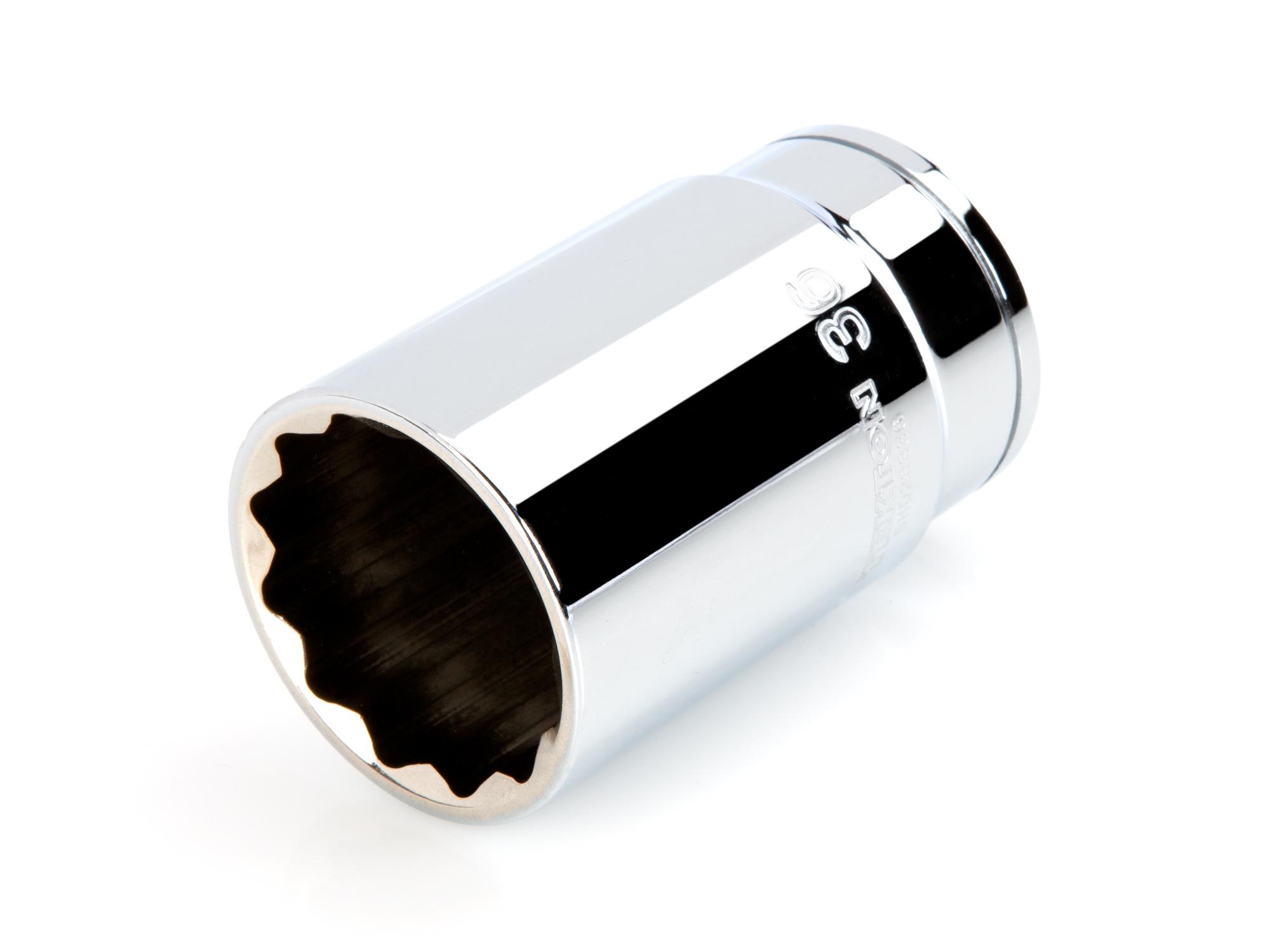Front-right angle view of Tekton hand drive 12-point socket. Item #SHD23336