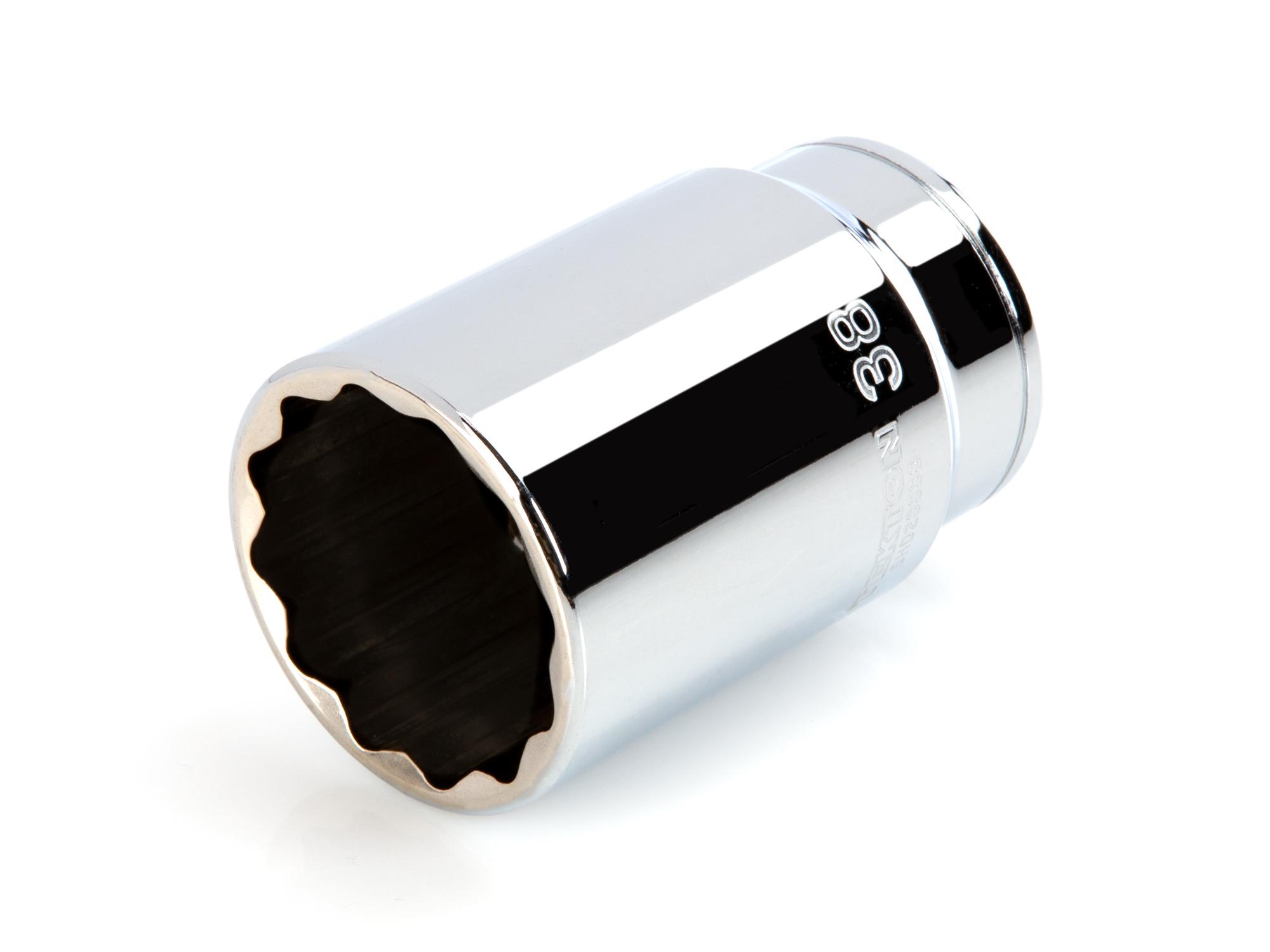 Front-right angle view of Tekton hand drive 12-point socket. Item #SHD23338