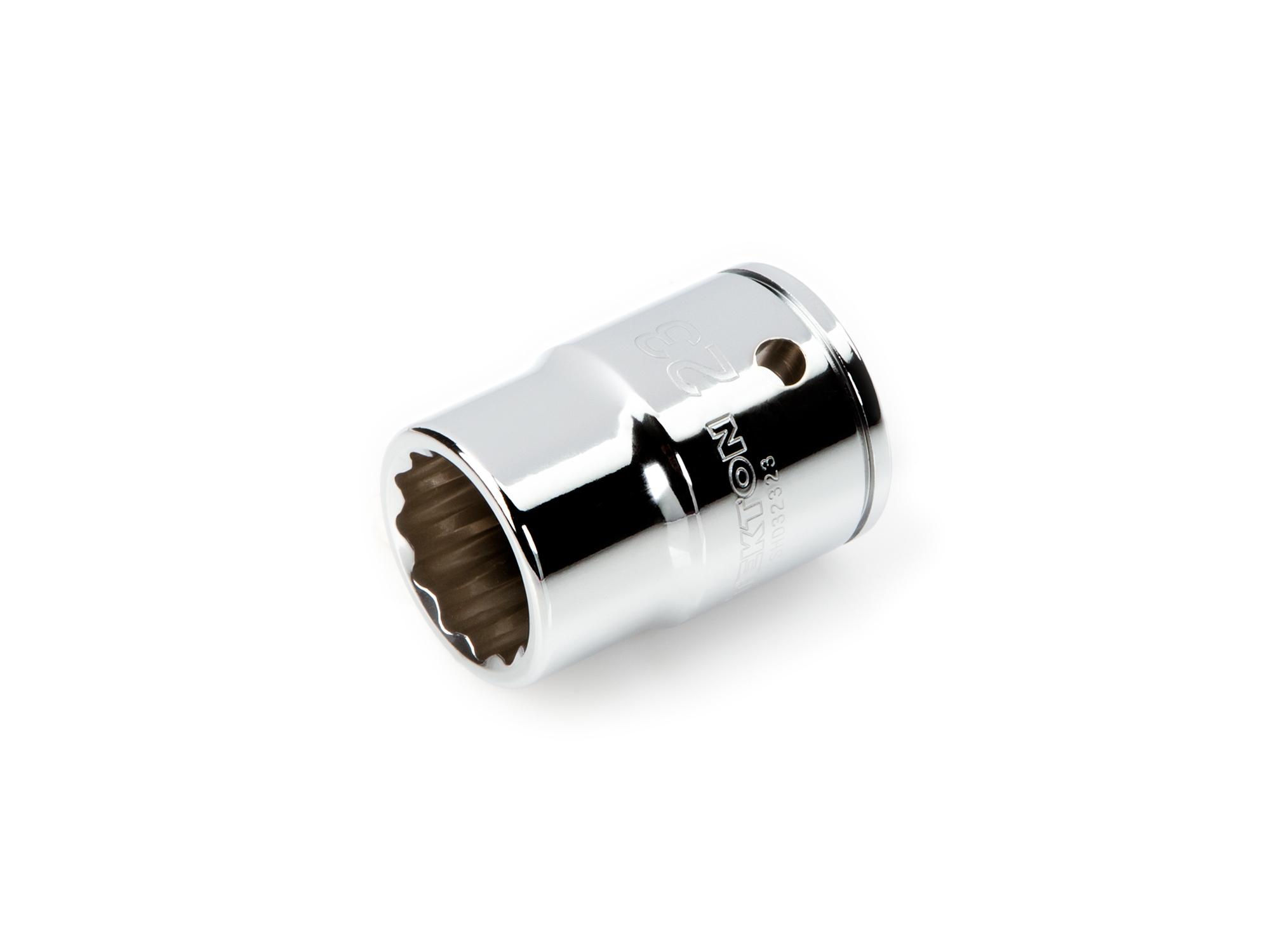 Front-right angle view of Tekton hand drive 12-point socket. Item #SHD32323