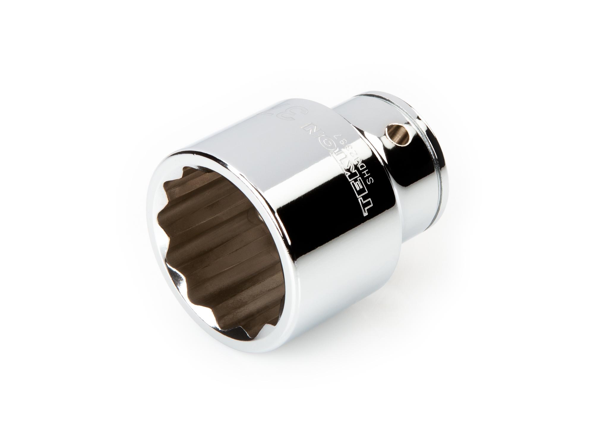 Front-right angle view of Tekton hand drive 12-point socket. Item #SHD32337