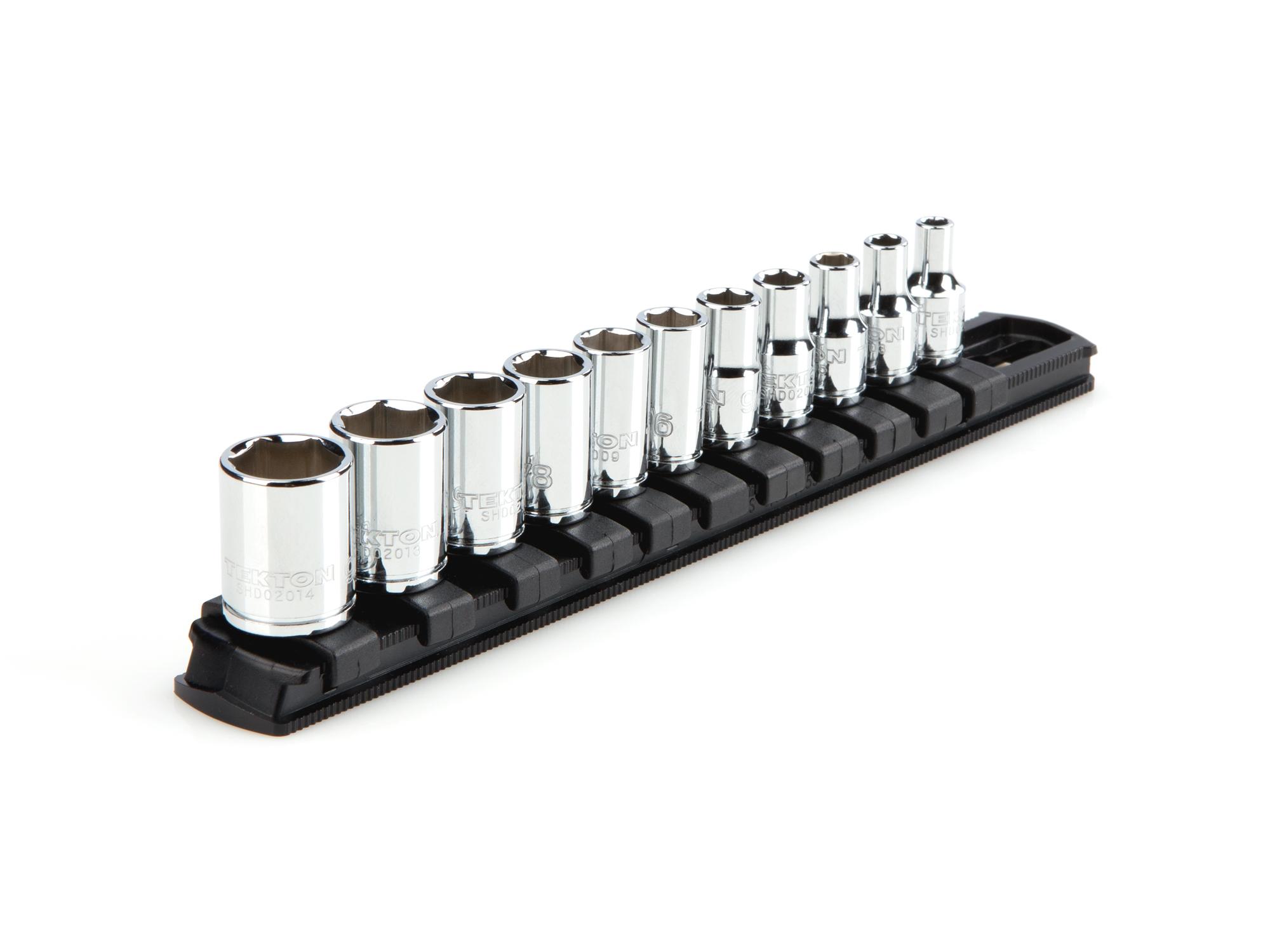 1/4 Inch Drive Shallow 6-Point Socket Set with Rail (11-Piece)
