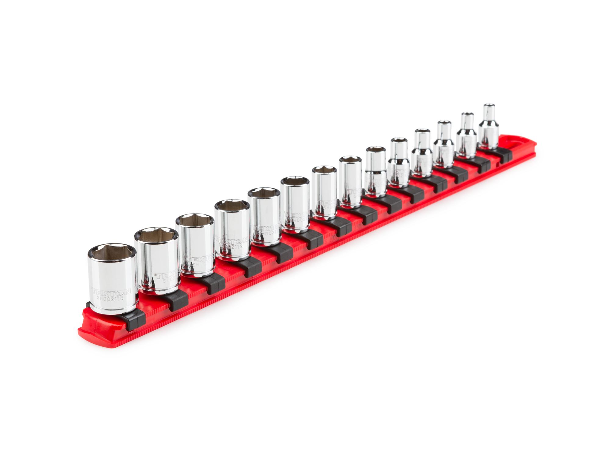 1/4 Inch Drive Shallow 6-Point Socket Set with Rail (14-Piece)