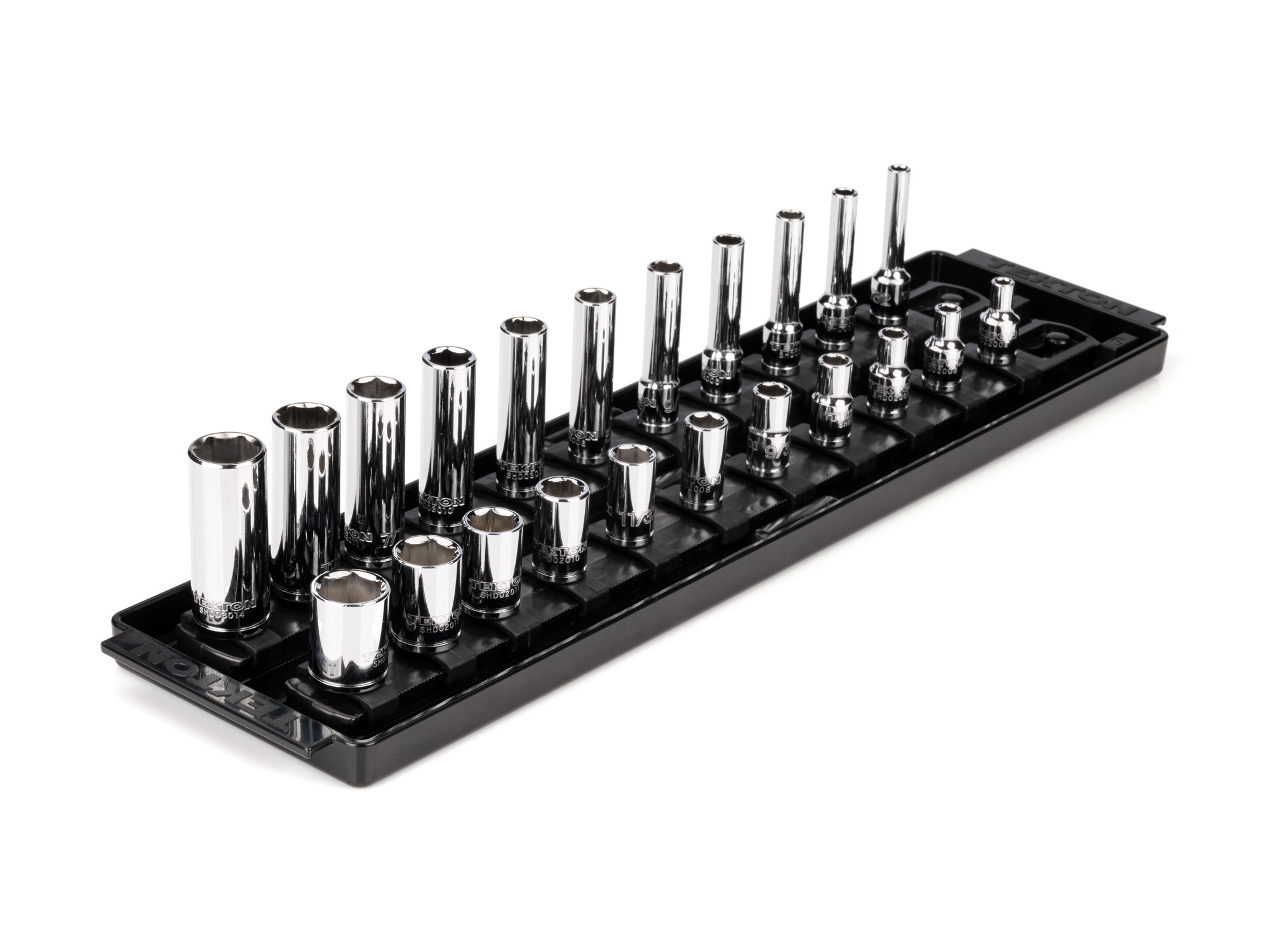 1/4 Inch Drive 6-Point Socket Set with Rails and Tray (22-Piece)