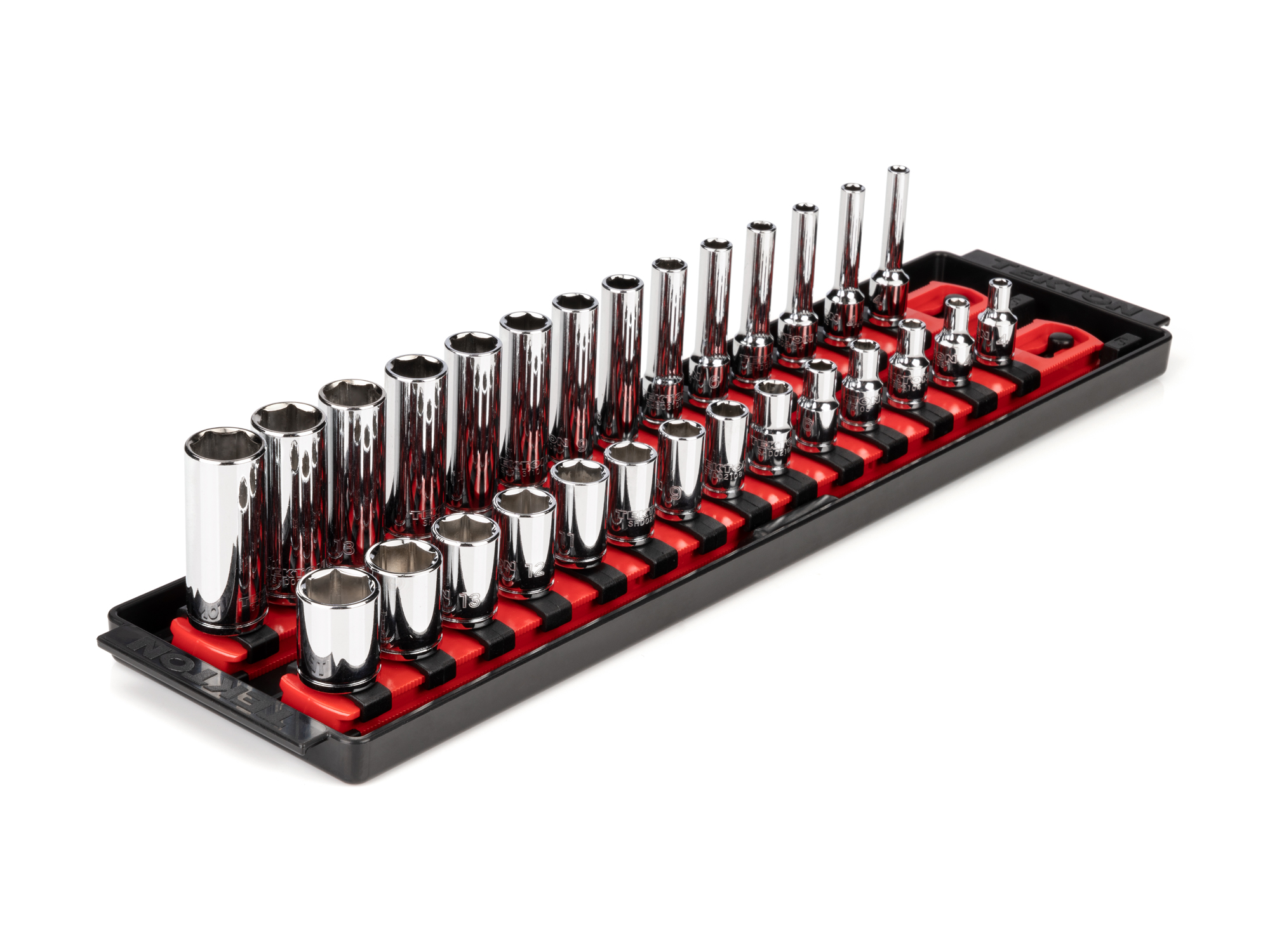 1/4 Inch Drive 6-Point Socket Set with Rails and Tray (28-Piece)