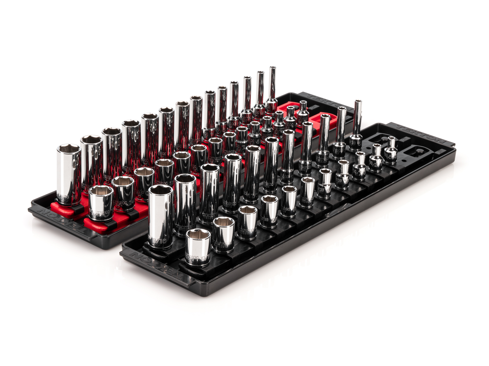 TEKTON 1/4 Inch Drive 6-Point Socket Set with Rails and Trays, 50-Piece (5/32-9/16 in., 4-15 mm)