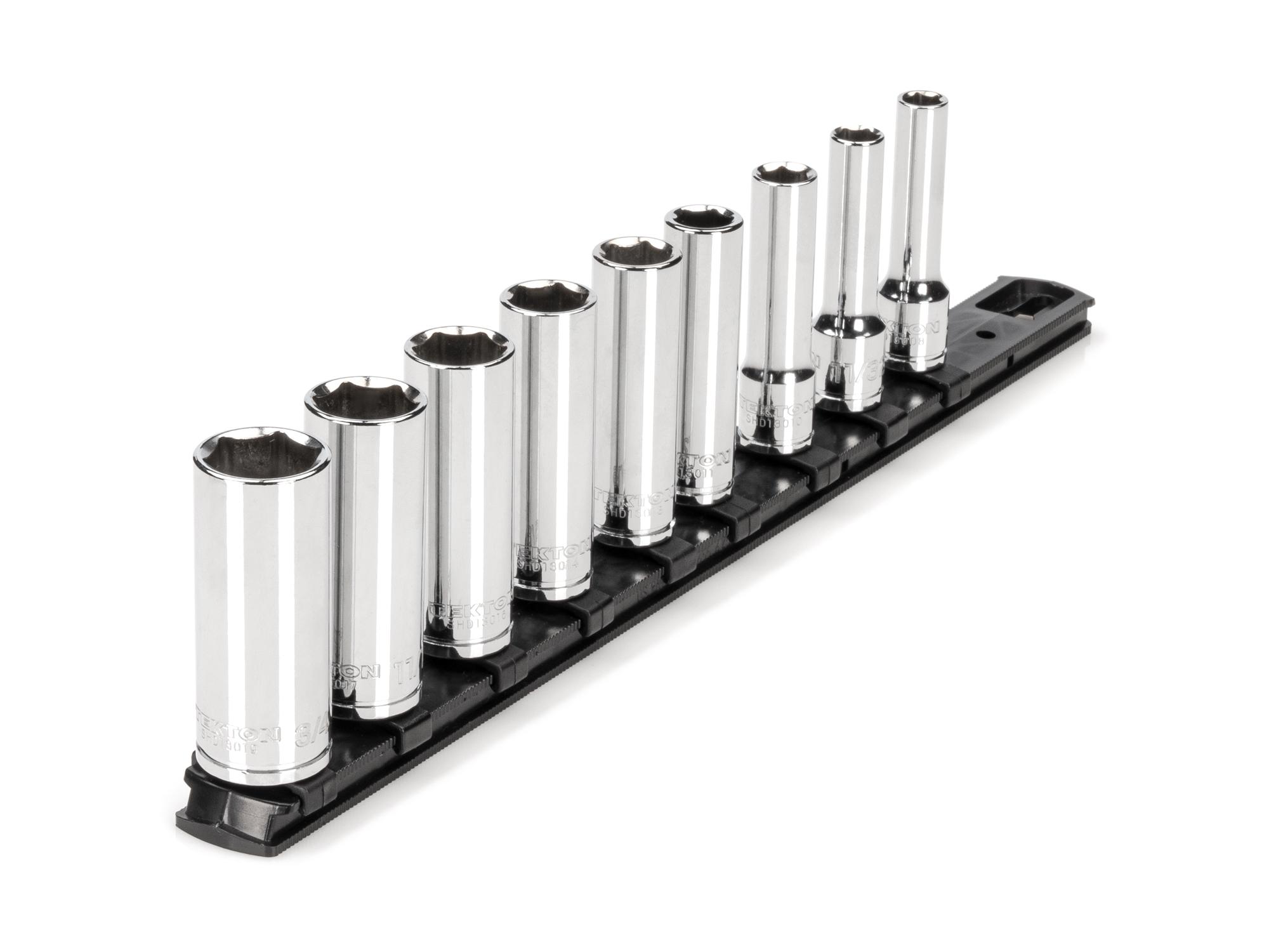 3/8 Inch Drive Deep 6-Point Socket Set with Rail (9-Piece)