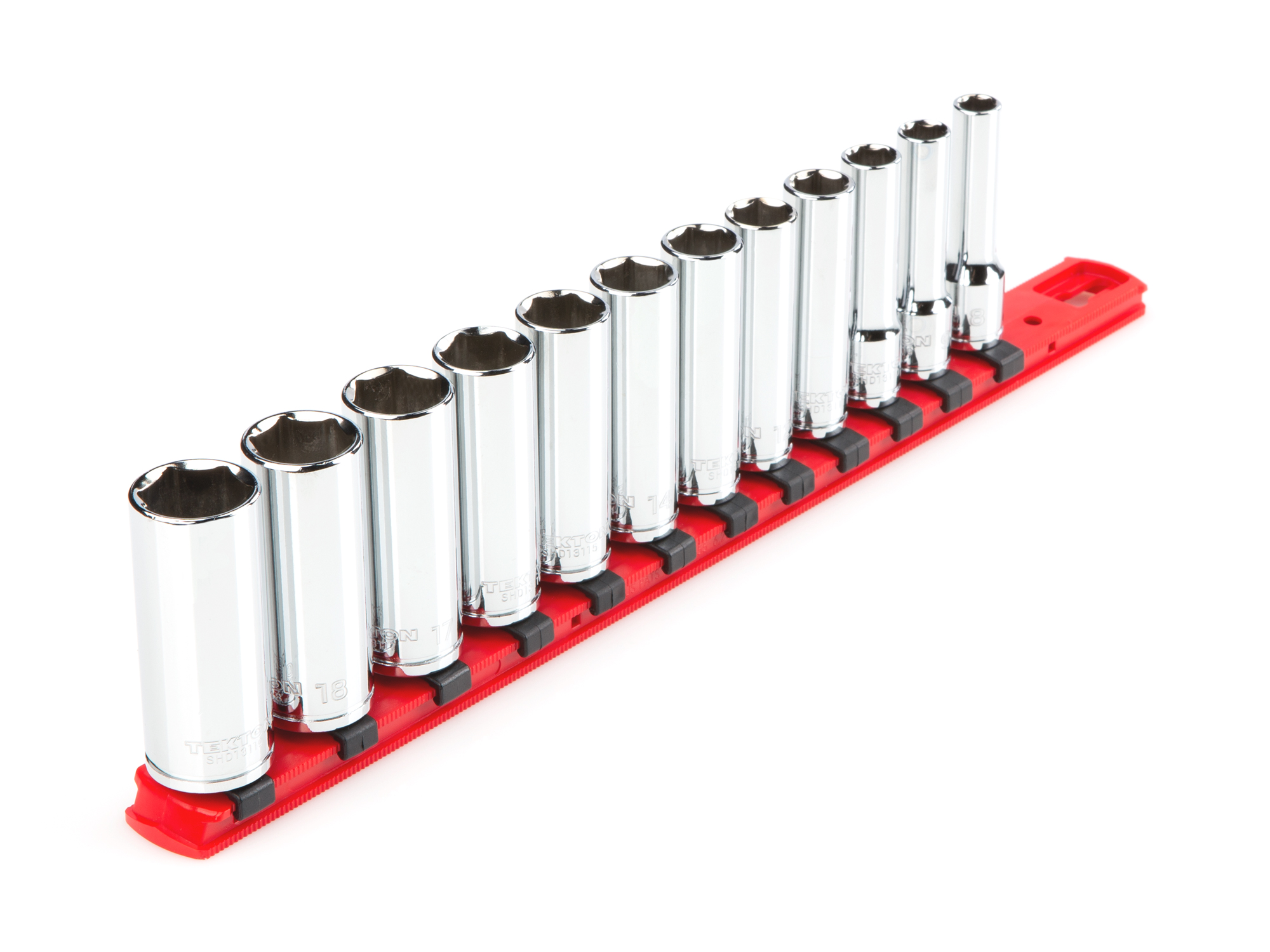 TEKTON 3/8 Inch Drive Deep 6-Point Socket Set with Rail, 12-Piece (8-19 mm)