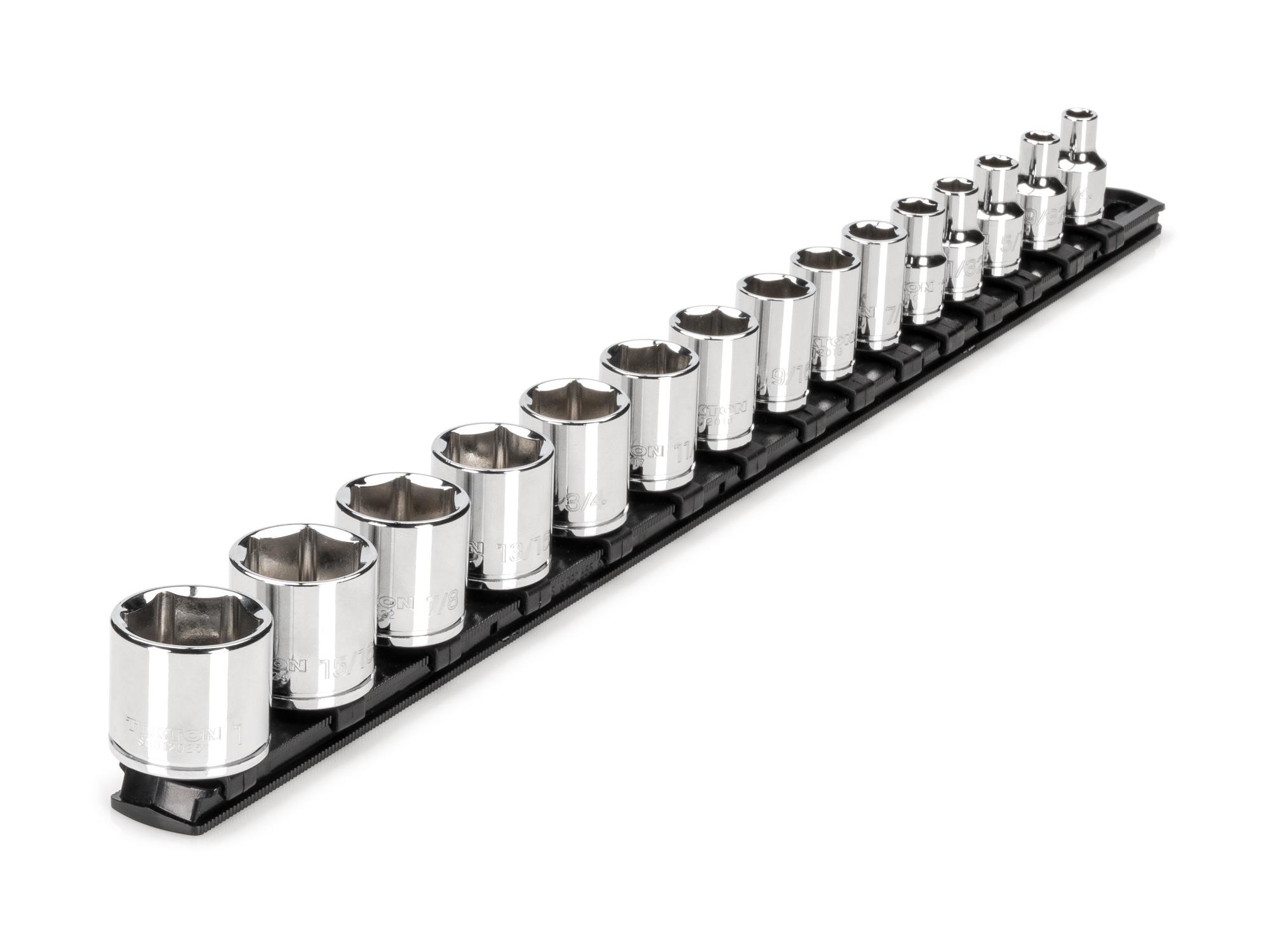 3/8 Inch Drive Shallow 6-Point Socket Set with Rail (15-Piece)