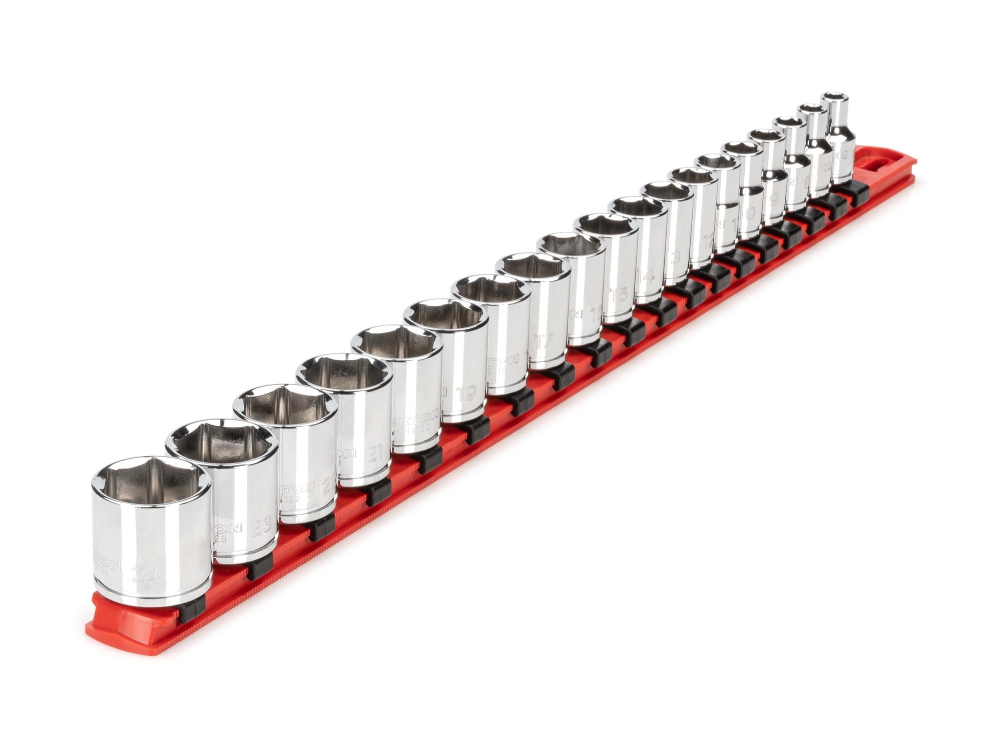 3/8 Inch Drive Shallow 6-Point Socket Set with Rail (19-Piece)