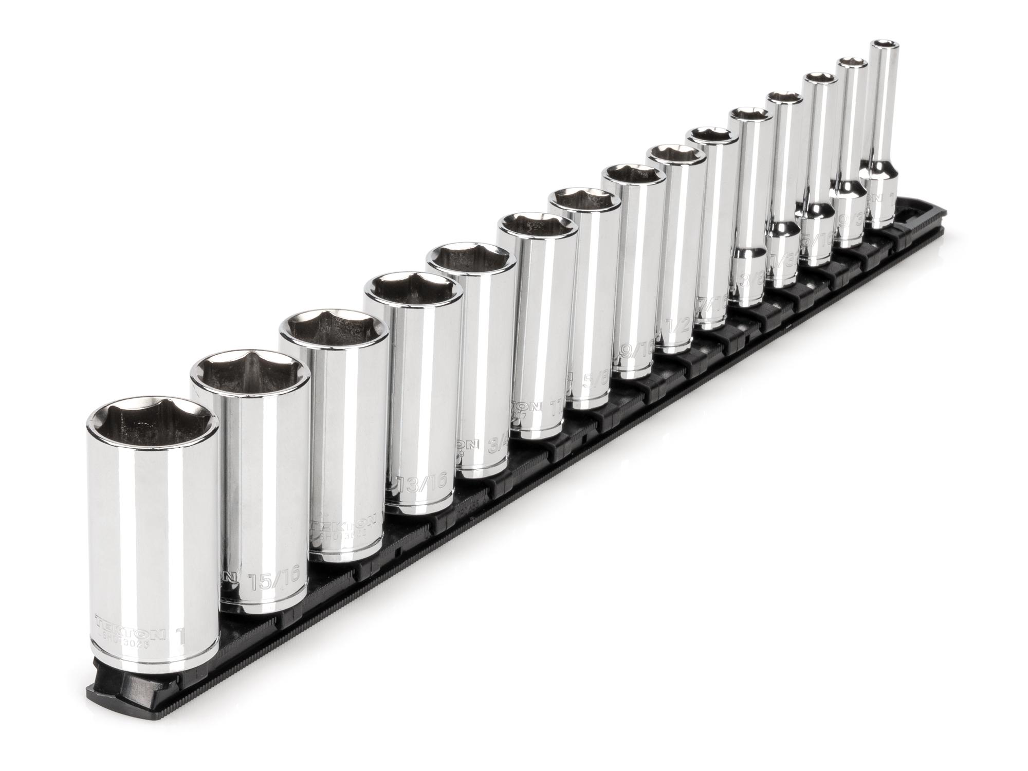 3/8 Inch Drive Deep 6-Point Socket Set with Rail (15-Piece)