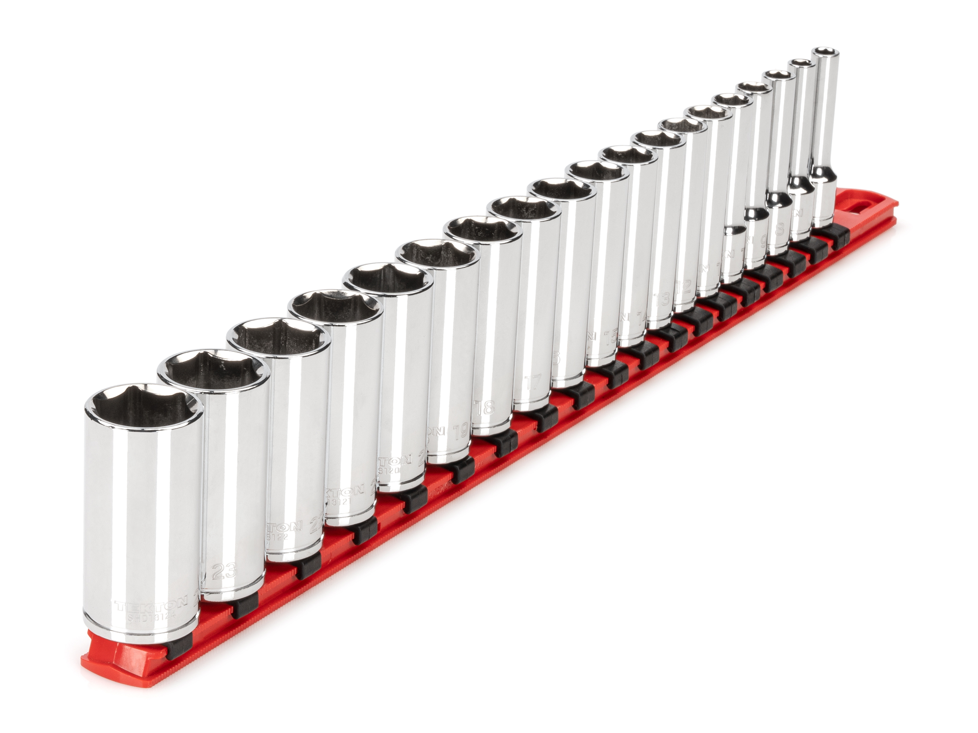 3/8 Inch Drive Deep 6-Point Socket Set with Rail (19-Piece)