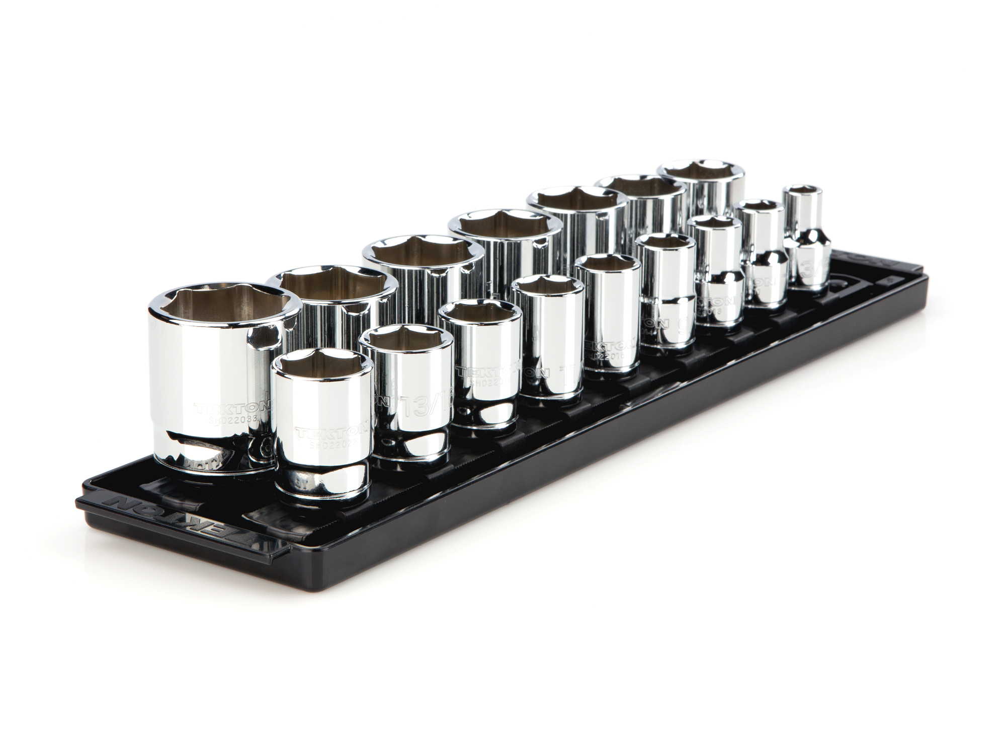 TEKTON 1/2 Inch Drive 6-Point Socket Set with Rails and Tray, 16-Piece (3/8 - 1-5/16 in.)