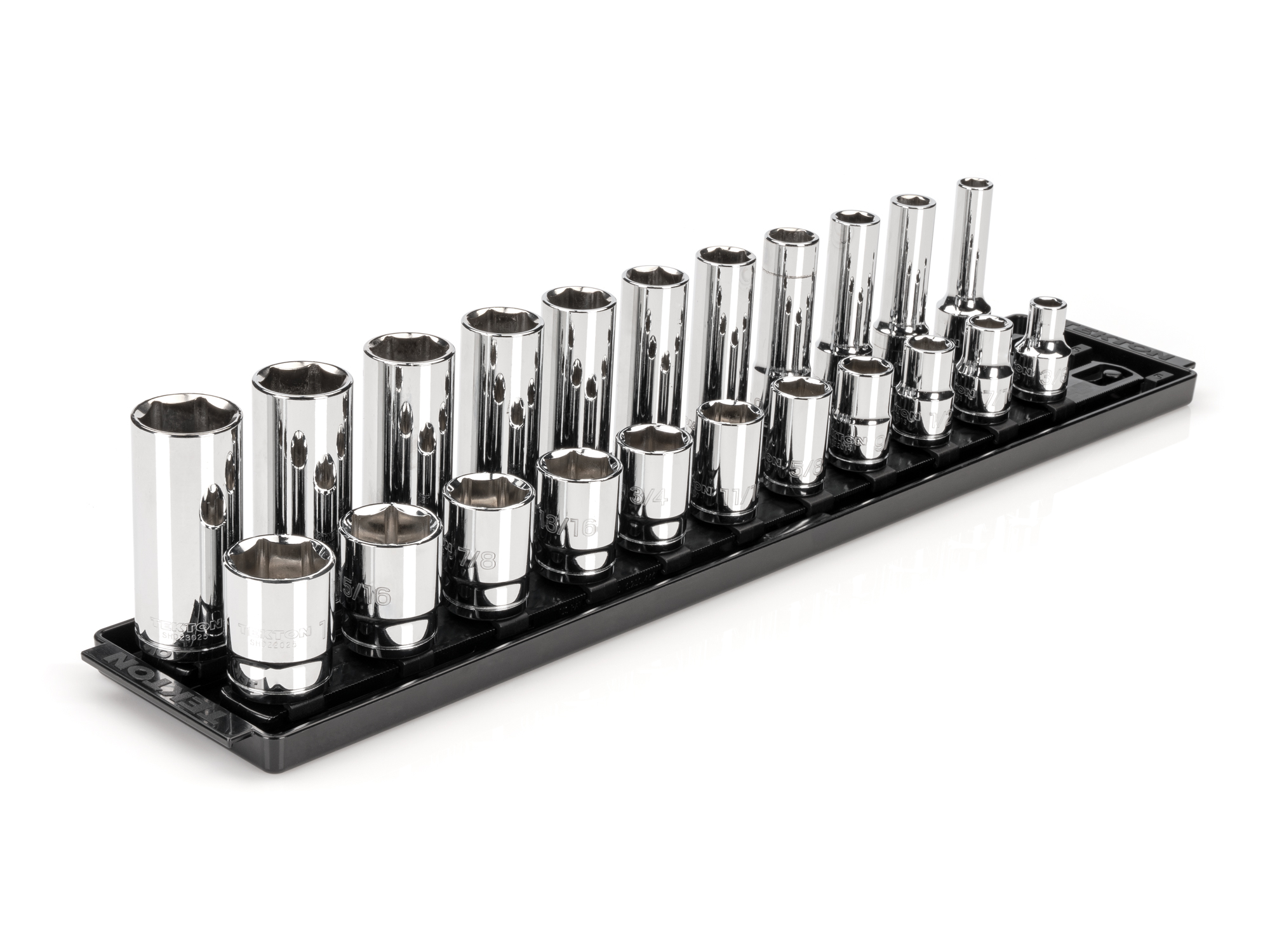 TEKTON 1/2 Inch Drive 6-Point Socket Set with Rails and Tray, 22-Piece (3/8-1 in.)