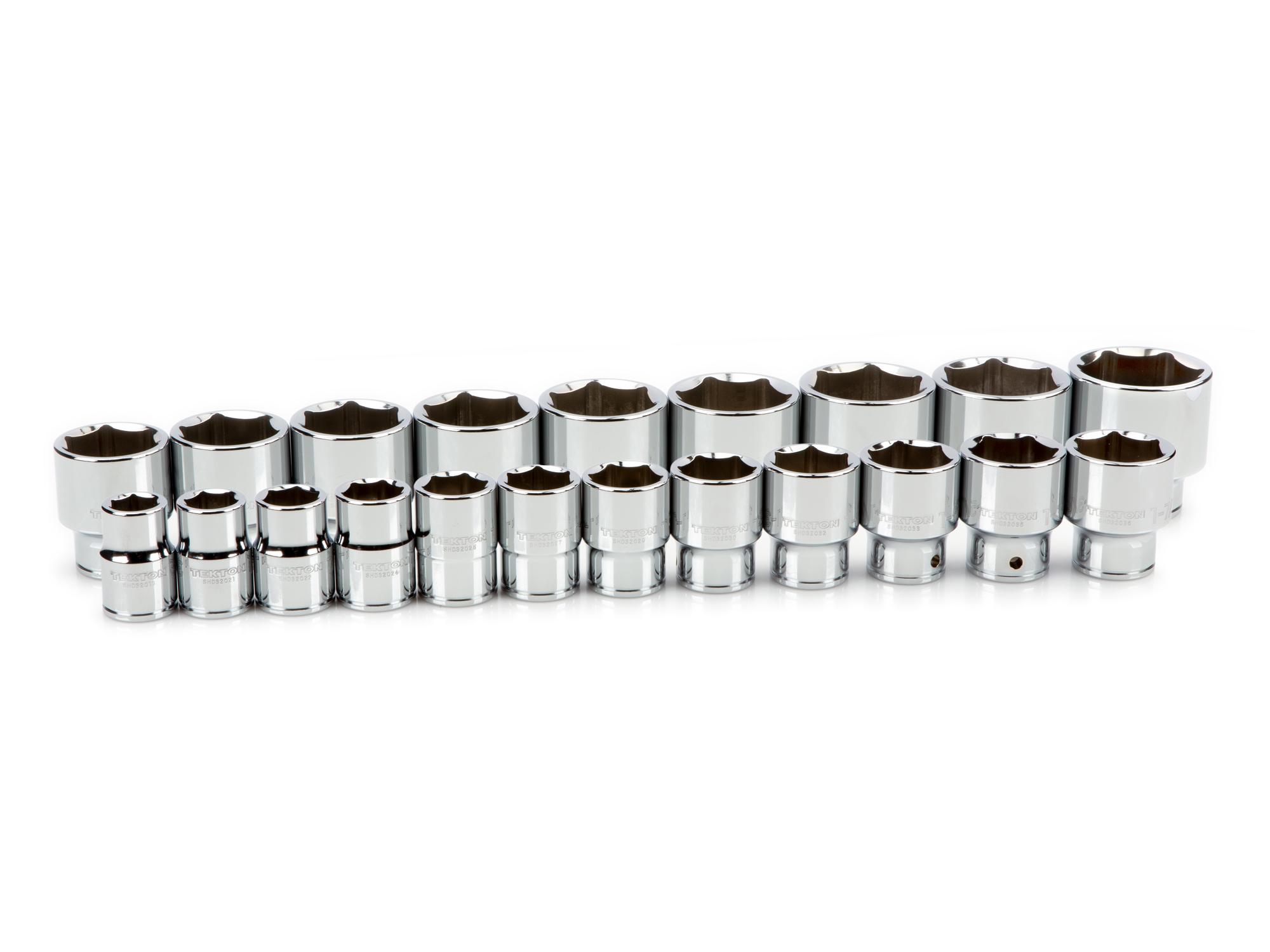 Front-right angle view of Tekton hand drive 6-point socket set. Item #SHD93013