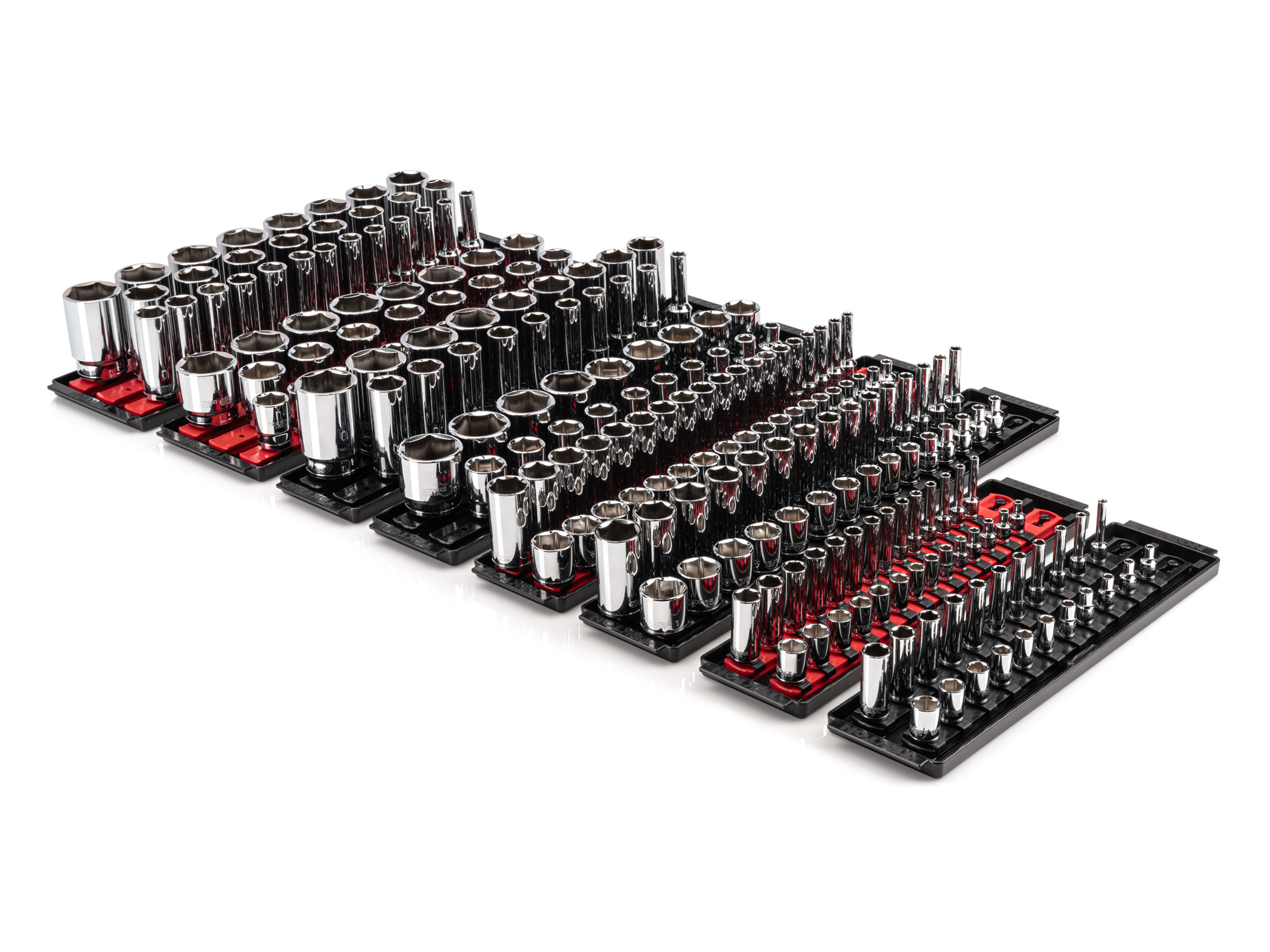 1/4, 3/8, 1/2 Inch Drive 6-Point Socket Set with Rails and Trays (214-Piece)