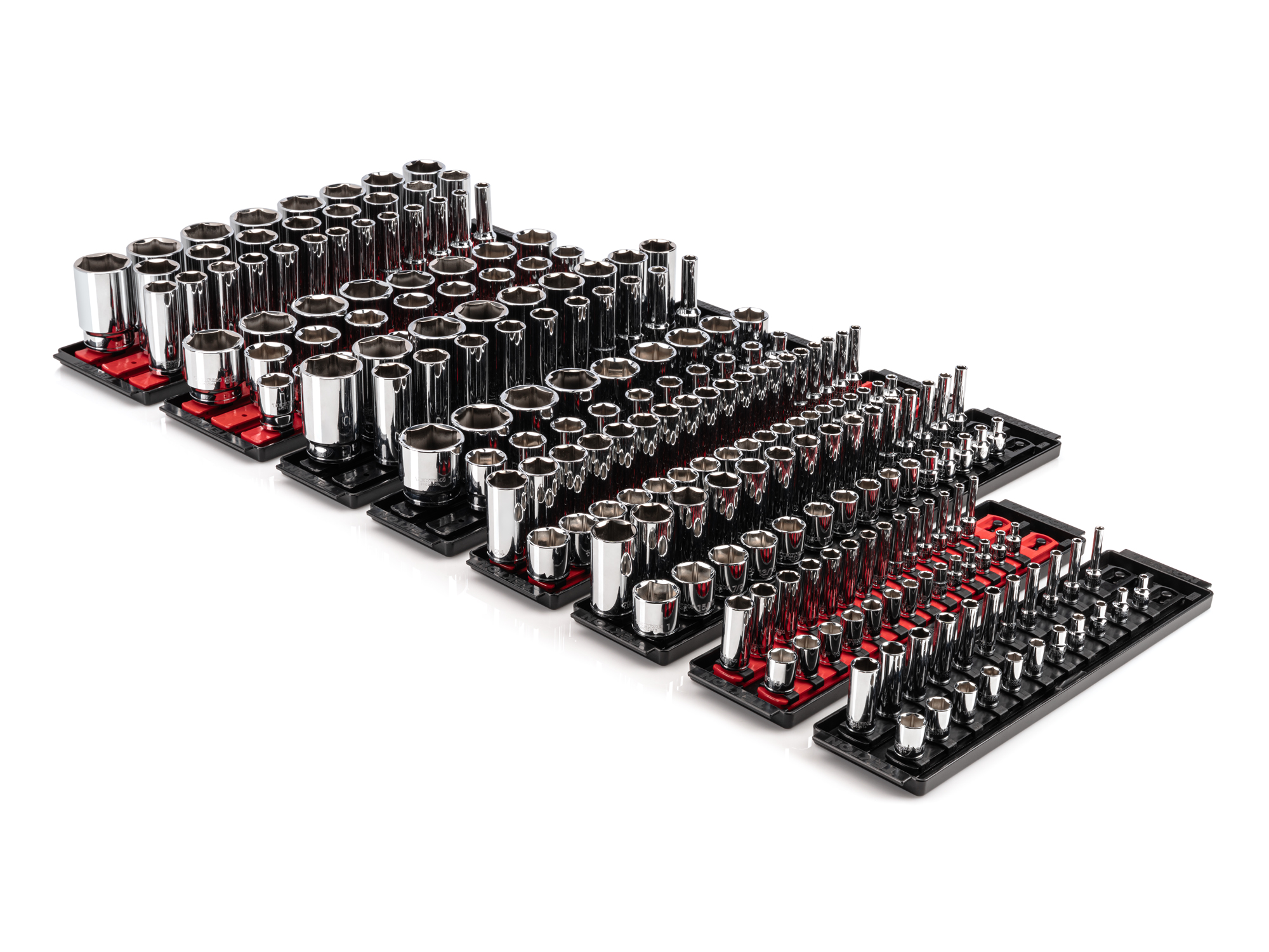 1/4, 3/8, 1/2 Inch Drive 6-Point Socket Set with Rails and Trays (214-Piece)
