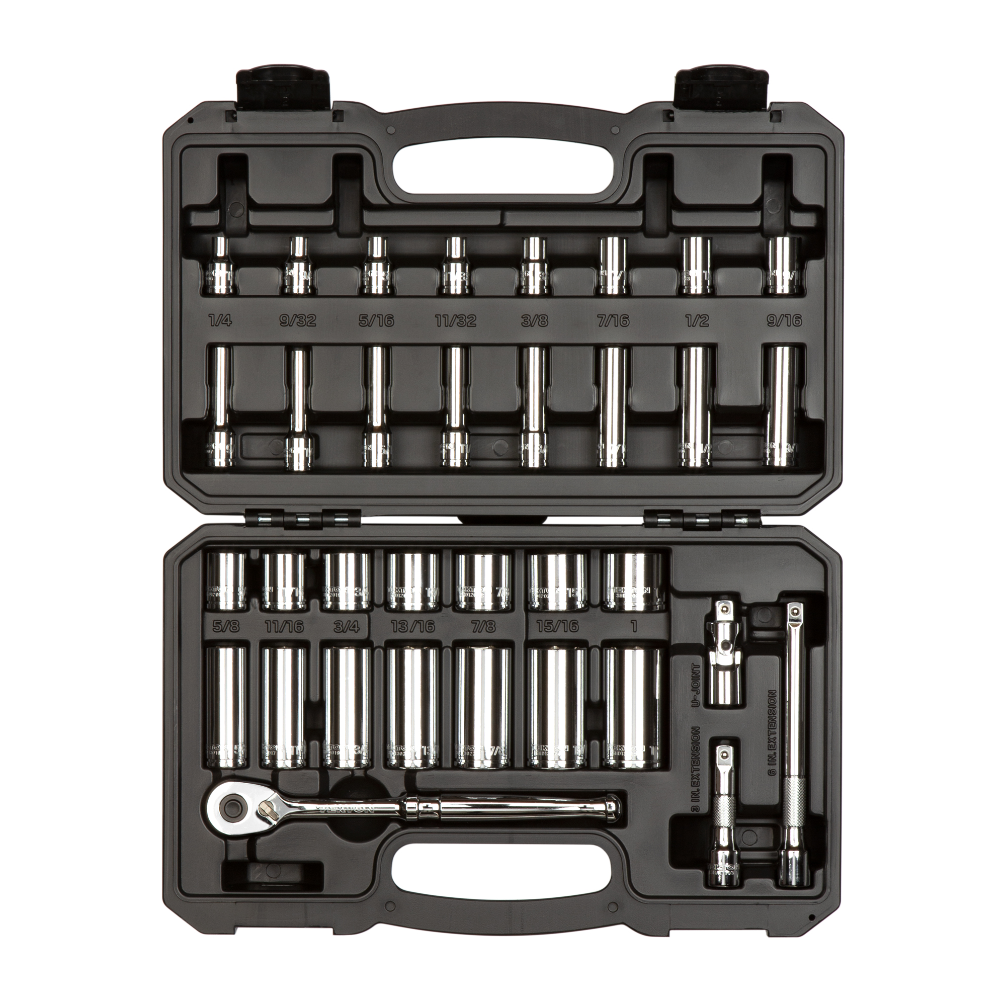 3/8 Inch Drive 6-Point Socket and Ratchet Set with Case (34-Piece)