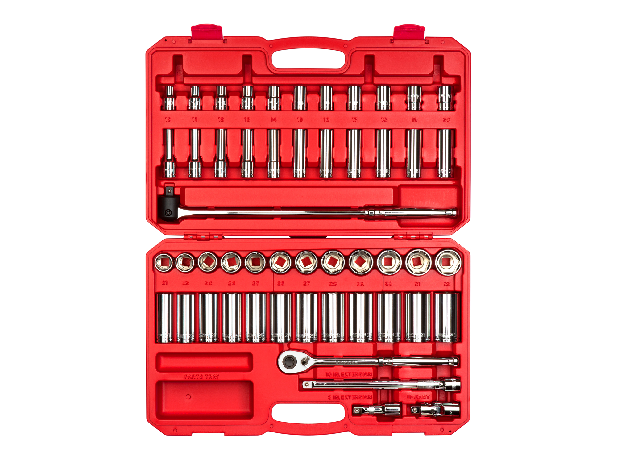 1/2 Inch Drive 6-Point Socket and Ratchet Set with Case (51-Piece)