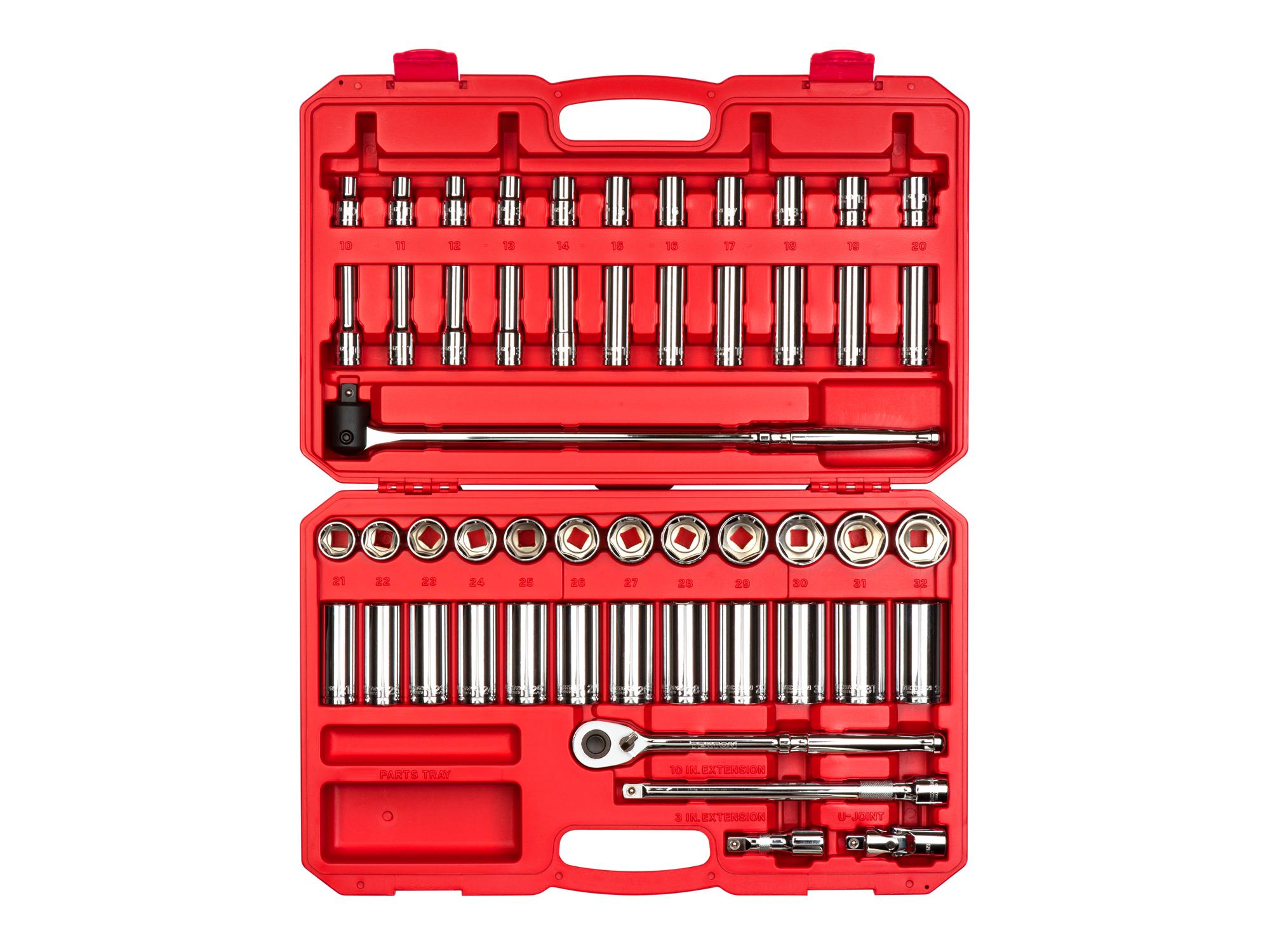 Front view of Tekton case hand drive 6-point socket set. Item #SKT25201