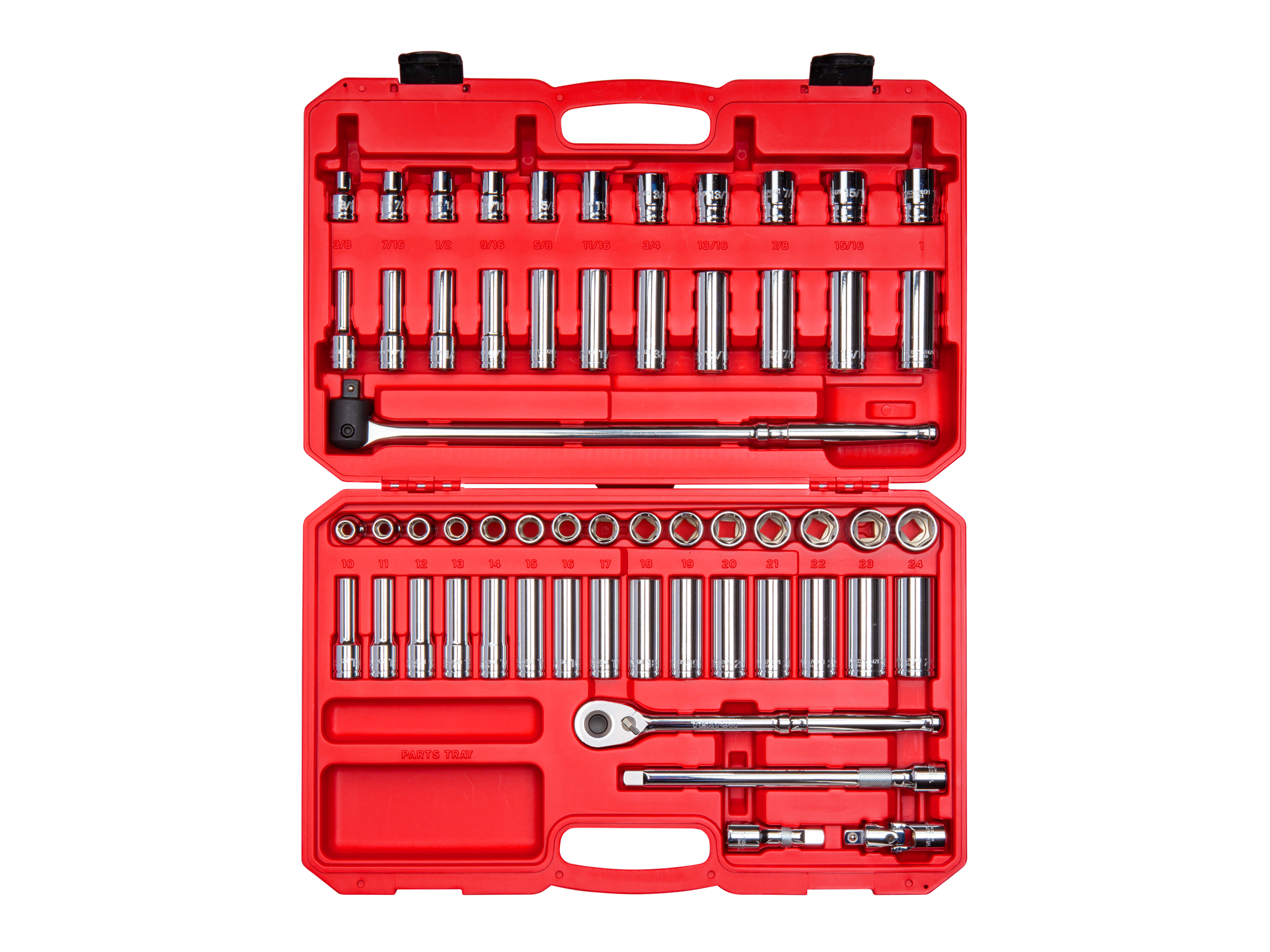 1/2 Inch Drive 6-Point Socket and Ratchet Set with Case (57-Piece)